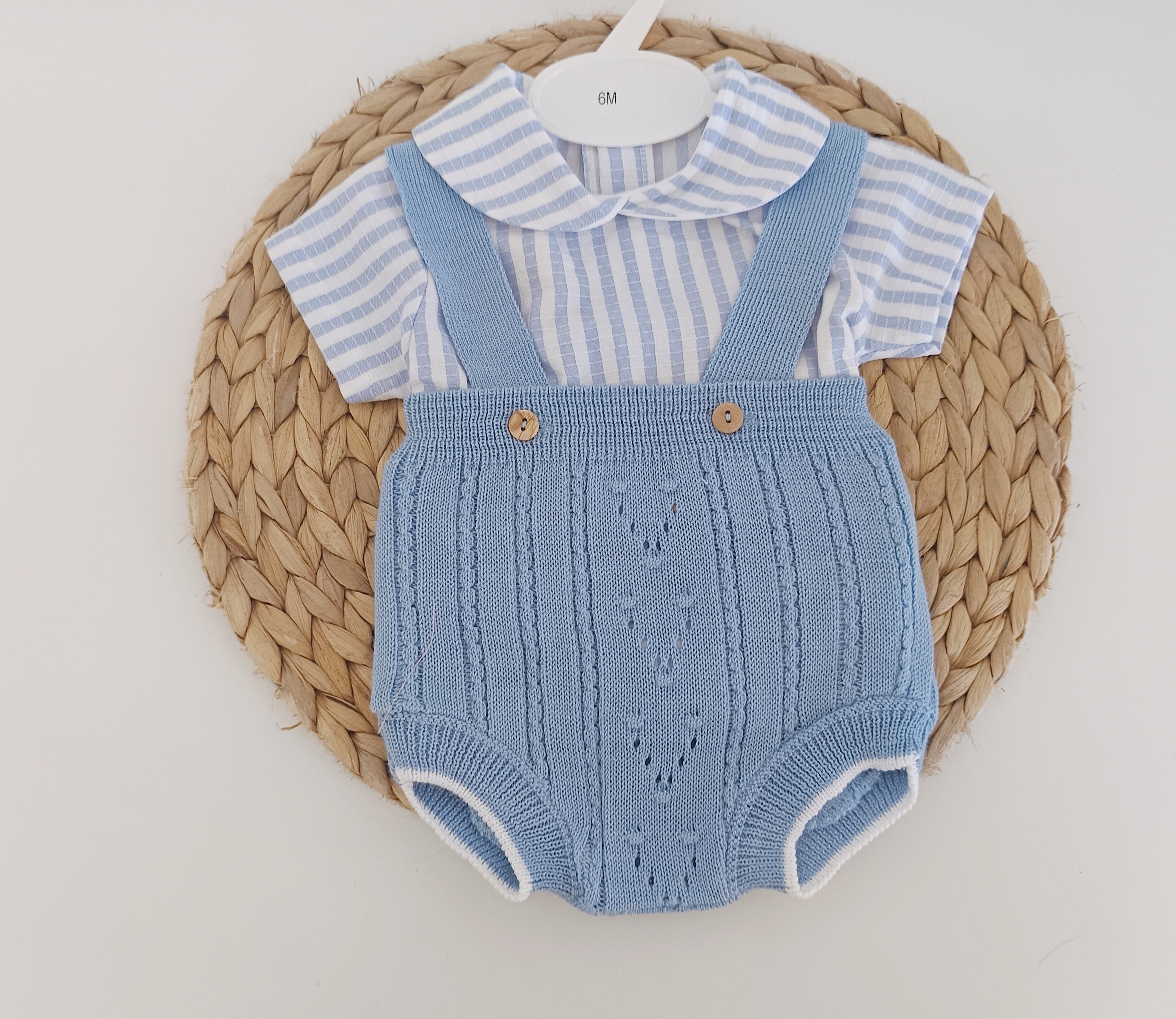 Fofo de Malha com Camisa Riscas Manga Curta Azul