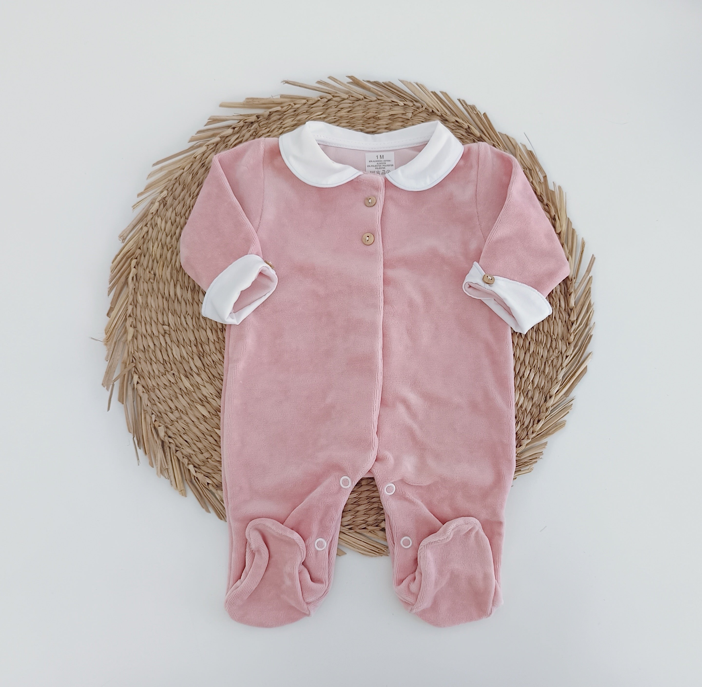 Babygrow Veludo Botões Rosa Velho