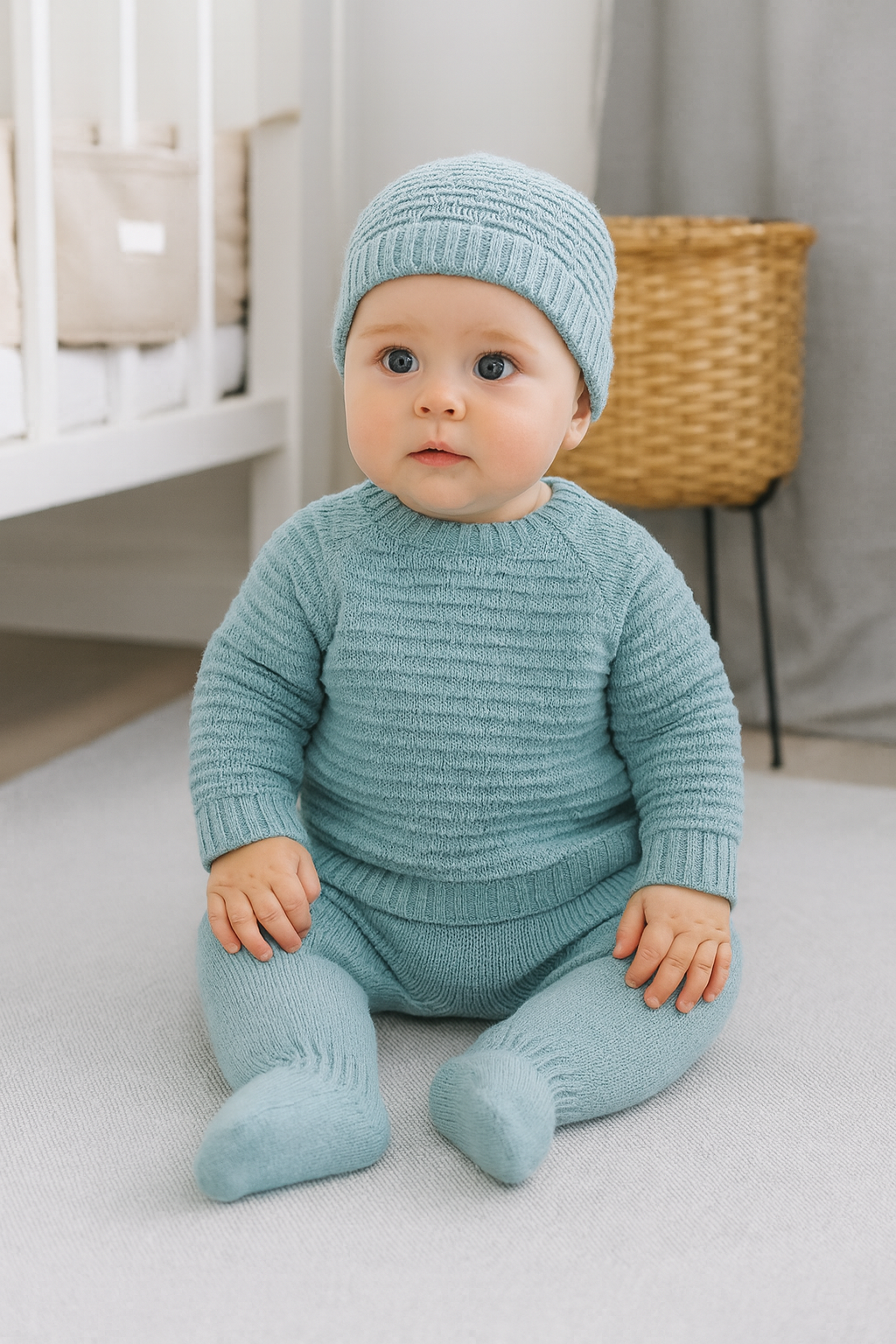 Conjunto de Malha Trabalhado com Gorro Verde
