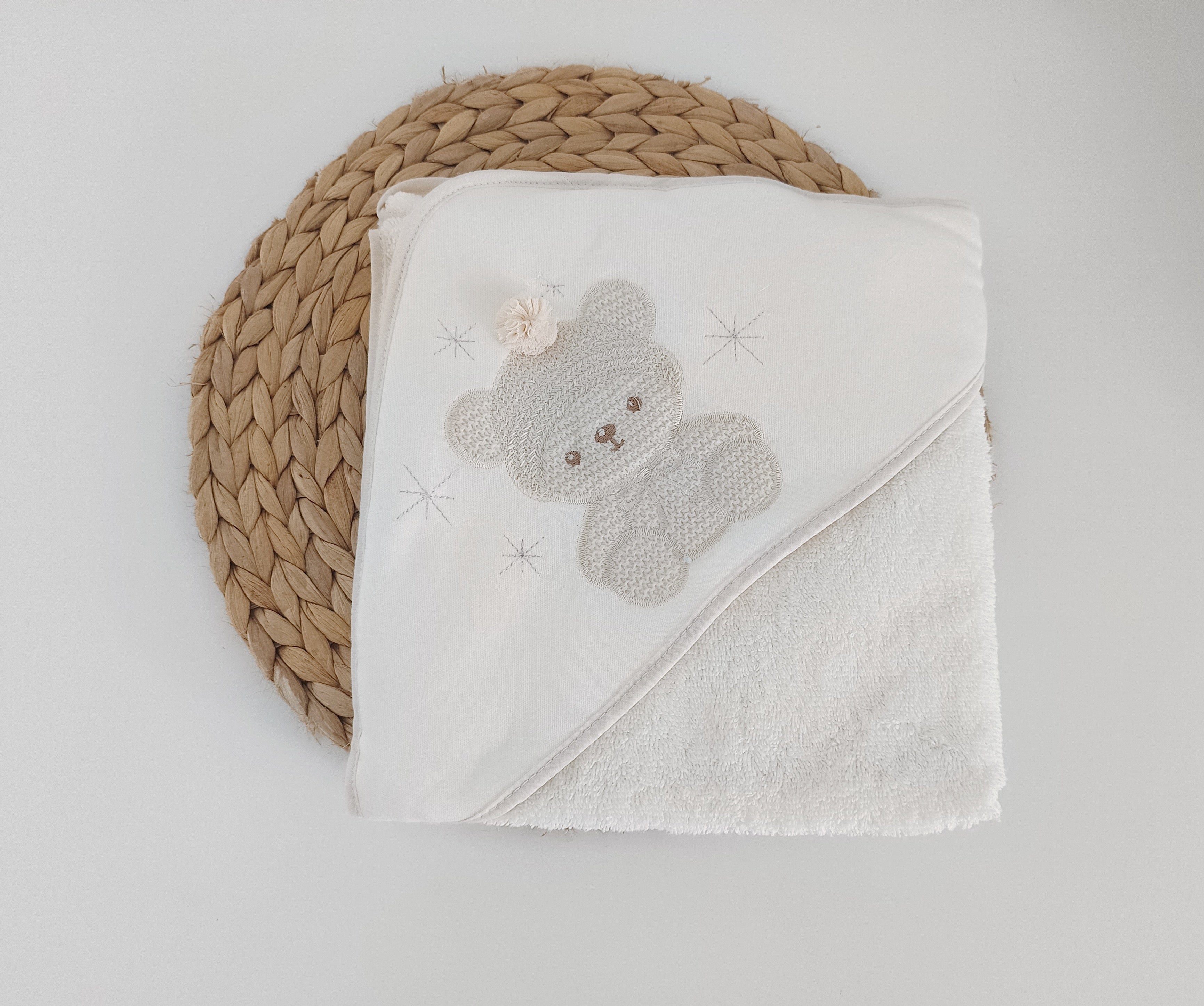 Toalha de banho para Bebé Urso Pompom Pérola