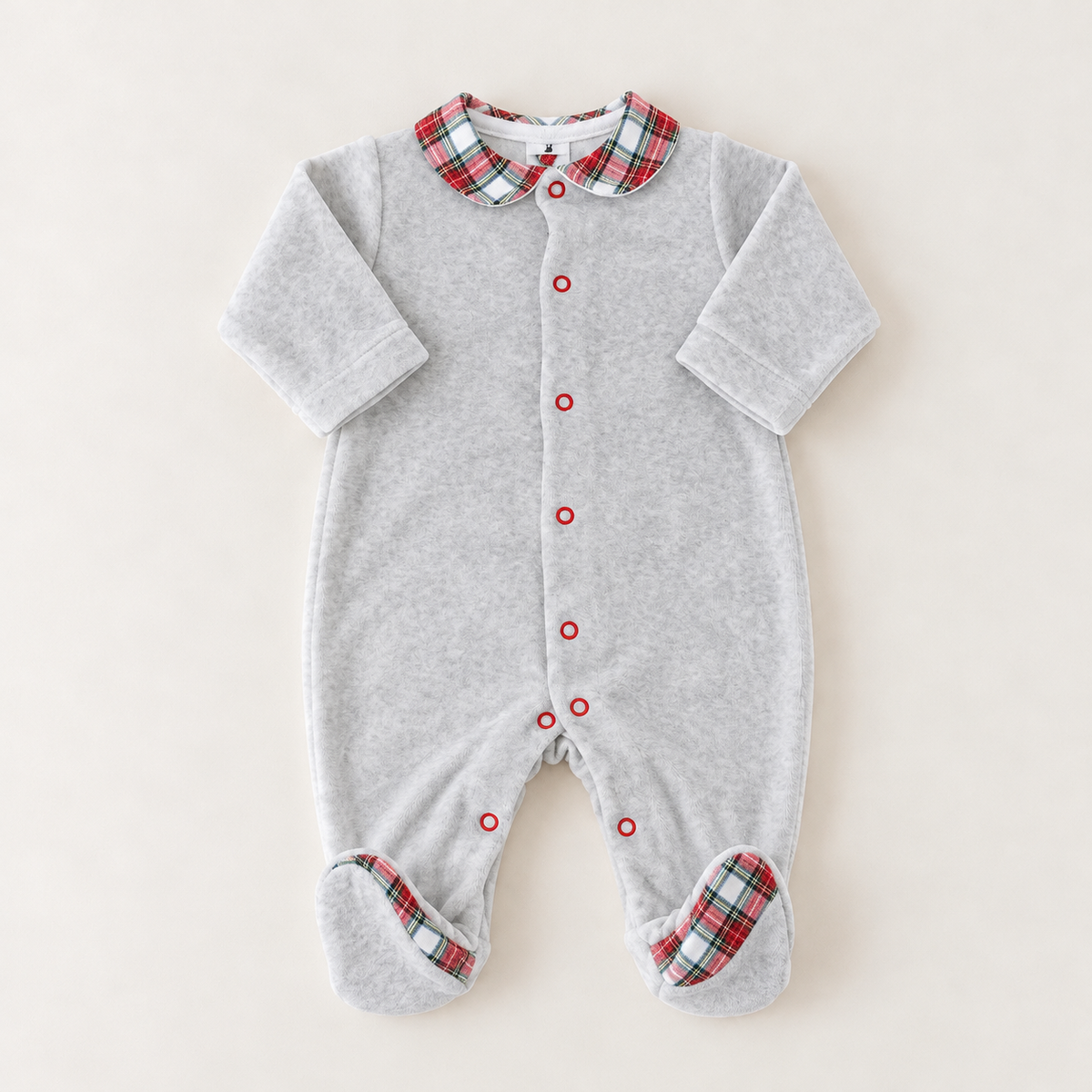 FitFiu Babies® | Pack Veludo Xadrez com Gola Peter Pan Cinza