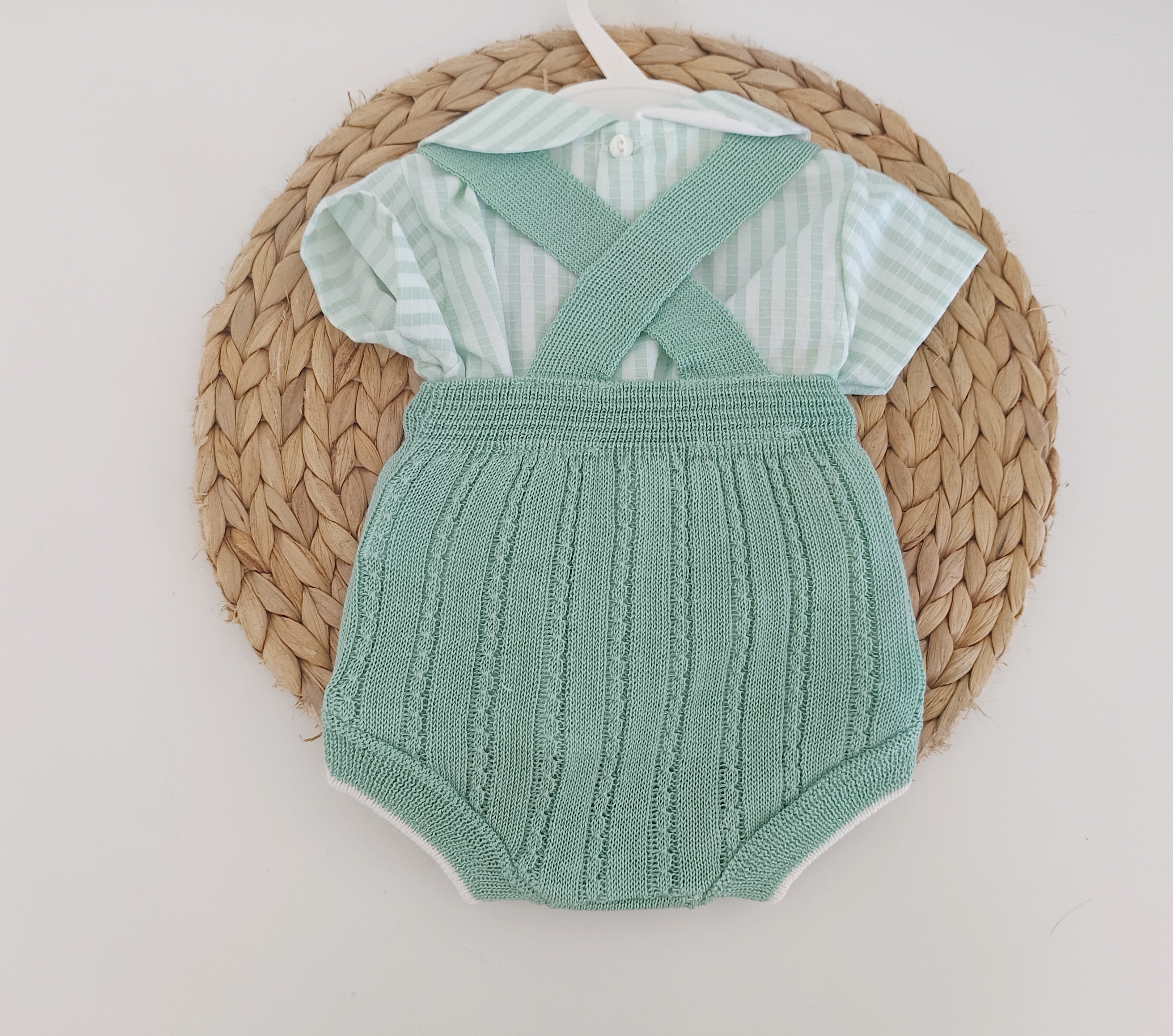 Fofo de Malha com Camisa Riscas Manga Curta Verde