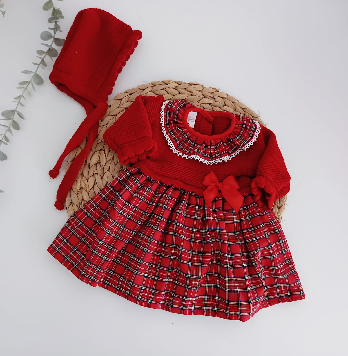 Vestido de Tecido e Malha Xadrez Vermelho