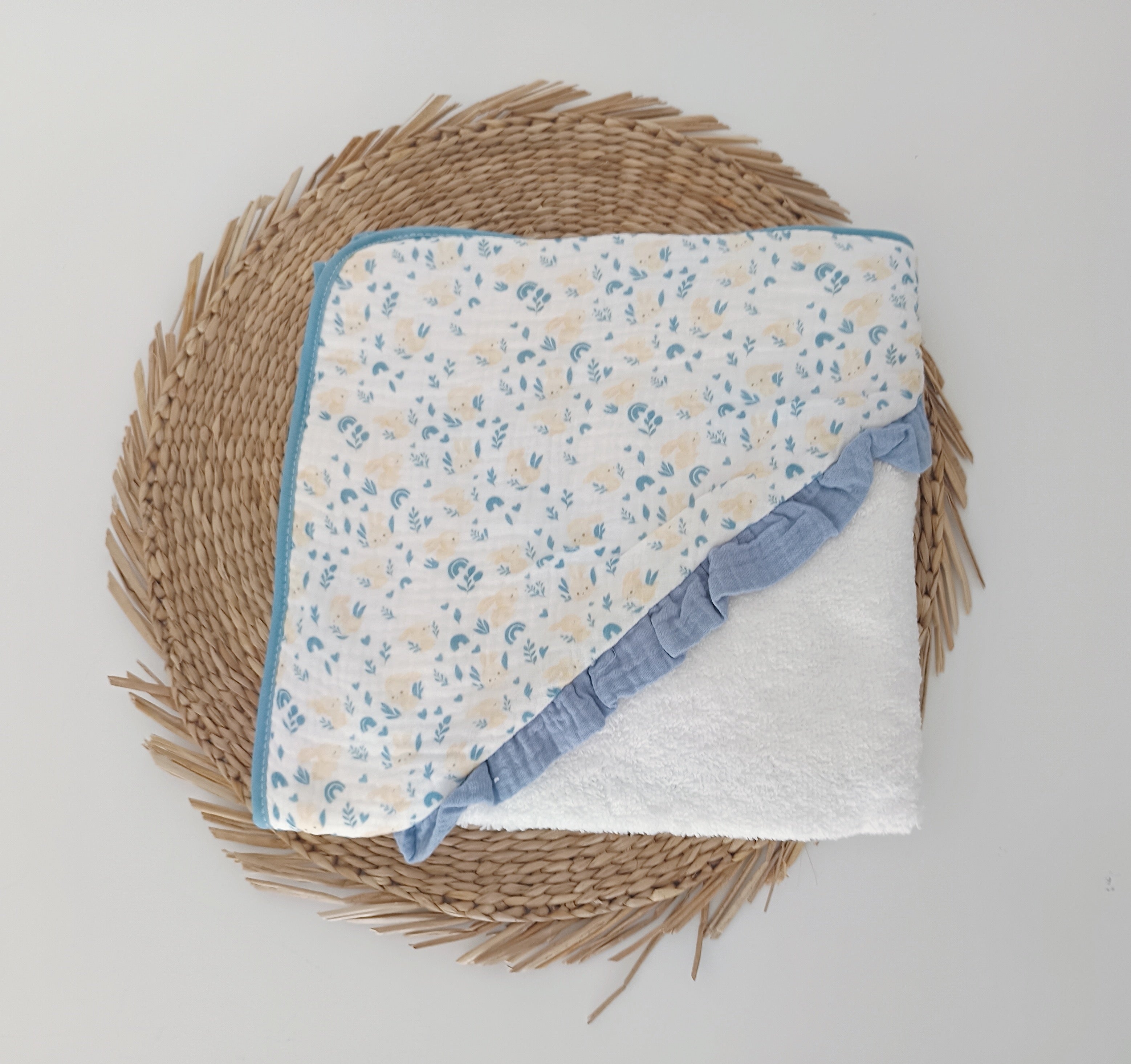 Toalha de banho Bebé Folho Coelhos Jeans