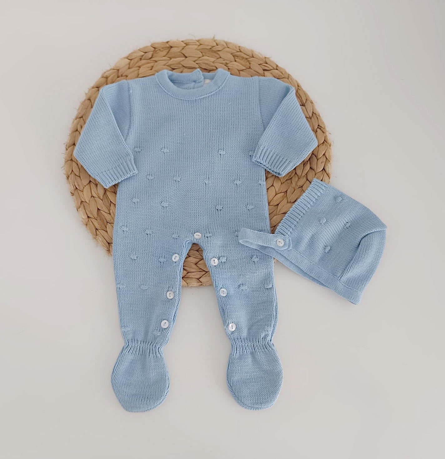 Babygrow de Malha Pompons com touca Jeans