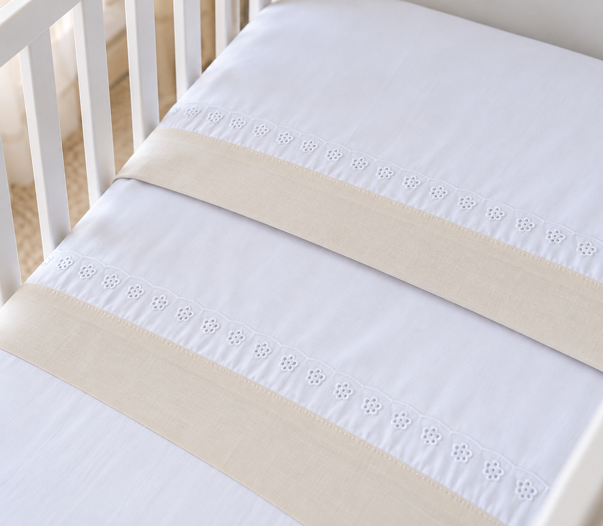 Jogo de Lençol Algodão p/ Cama Grades Barra Pérola