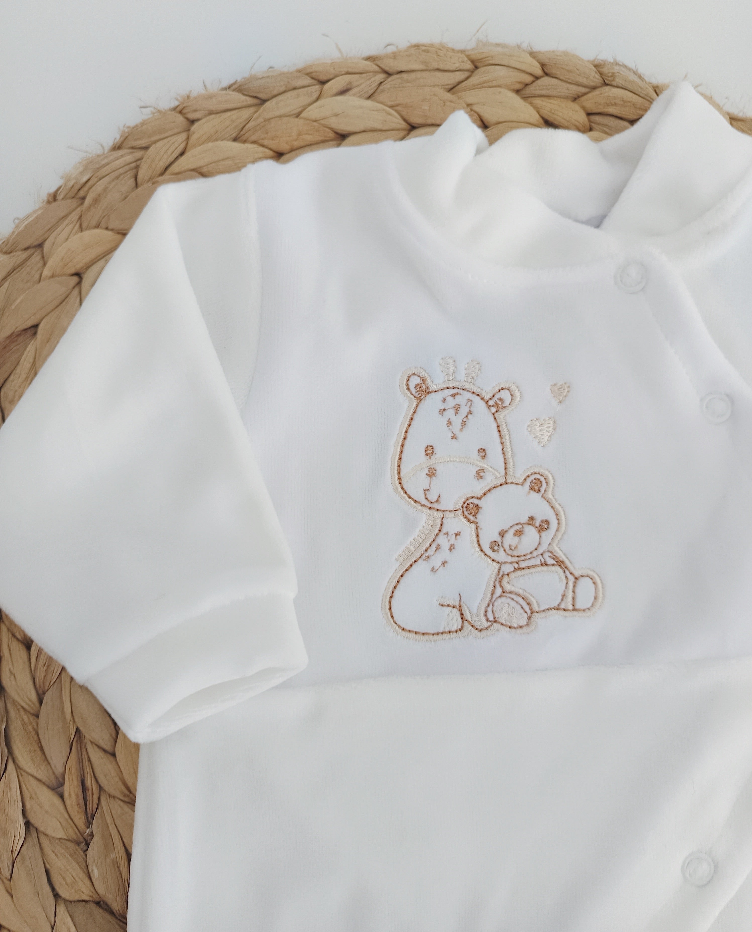 Babygrow Veludo Girafa Pérola