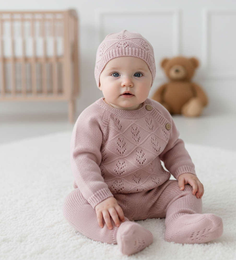 Conjunto de Malha com gorro Rosa Velho