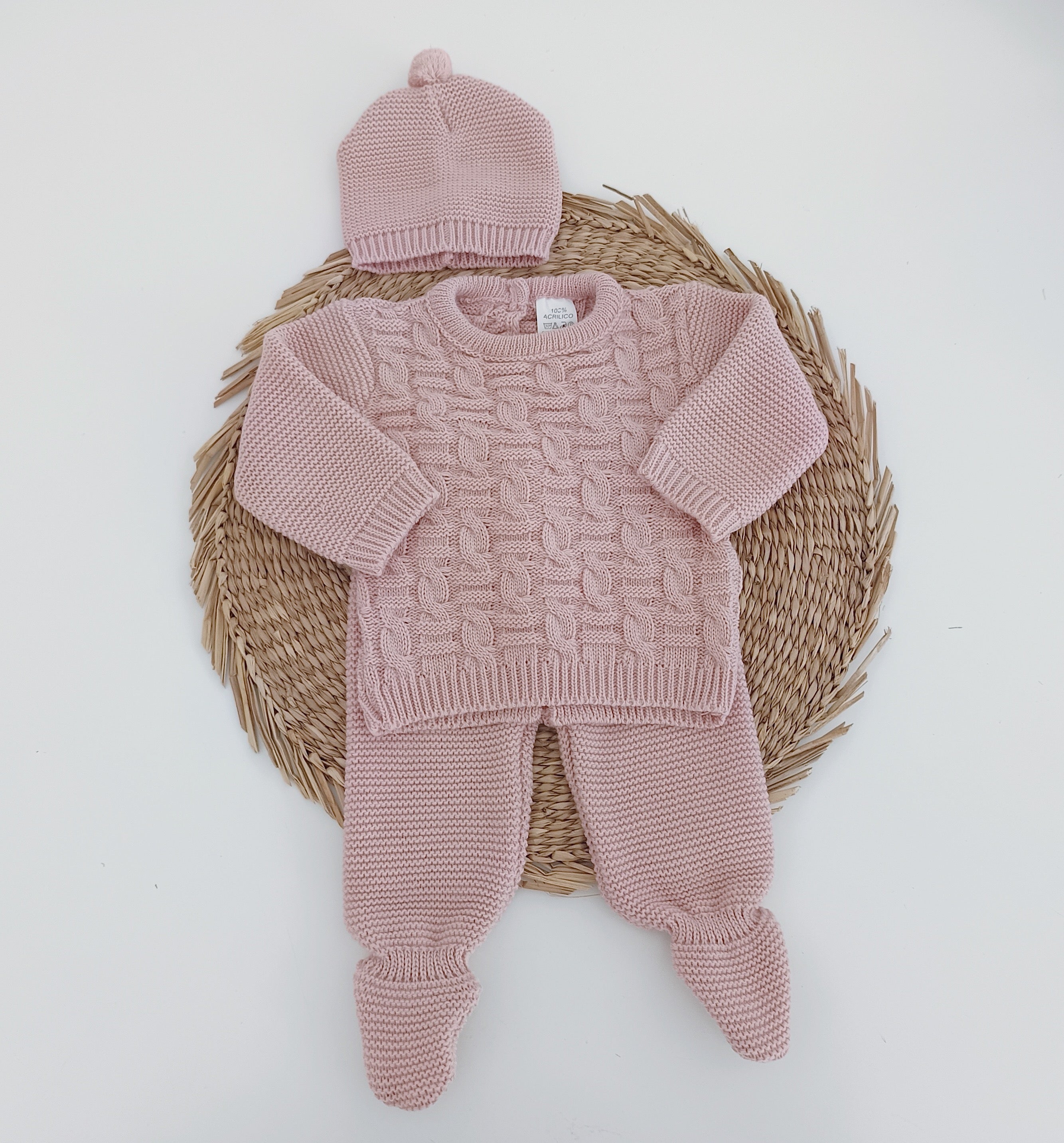 Conjunto de Malha Entrançado Rosa Velho