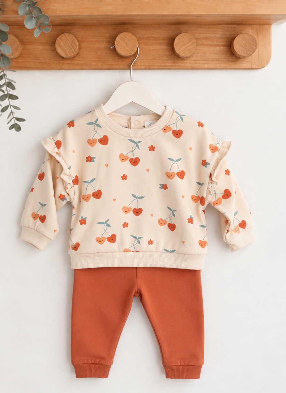 Conjunto de Leggins e Camisola Cerejas Salmão