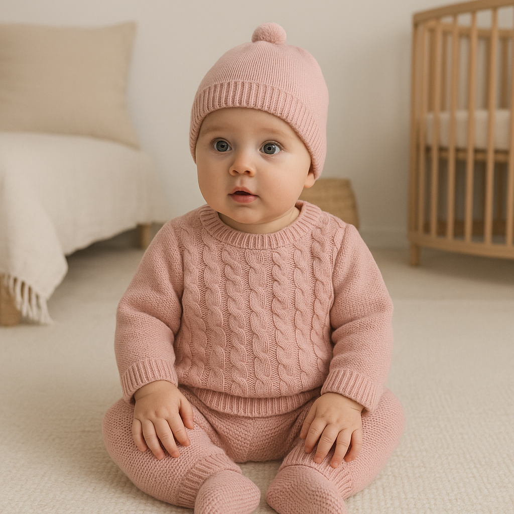 Conjunto de Malha Entrançado Rosa Velho