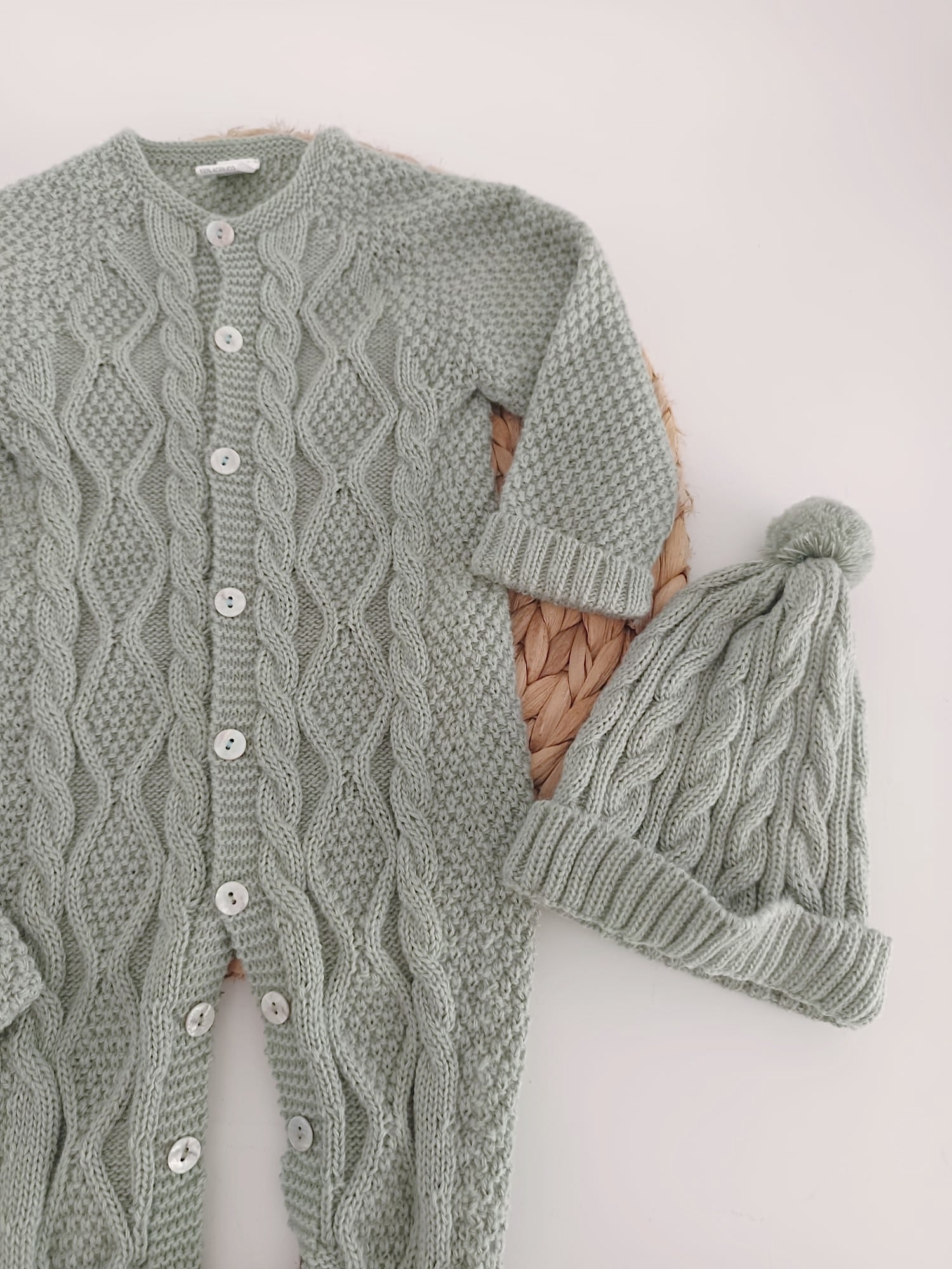 Babygrow de malha com gorro e carapins Verde Seco