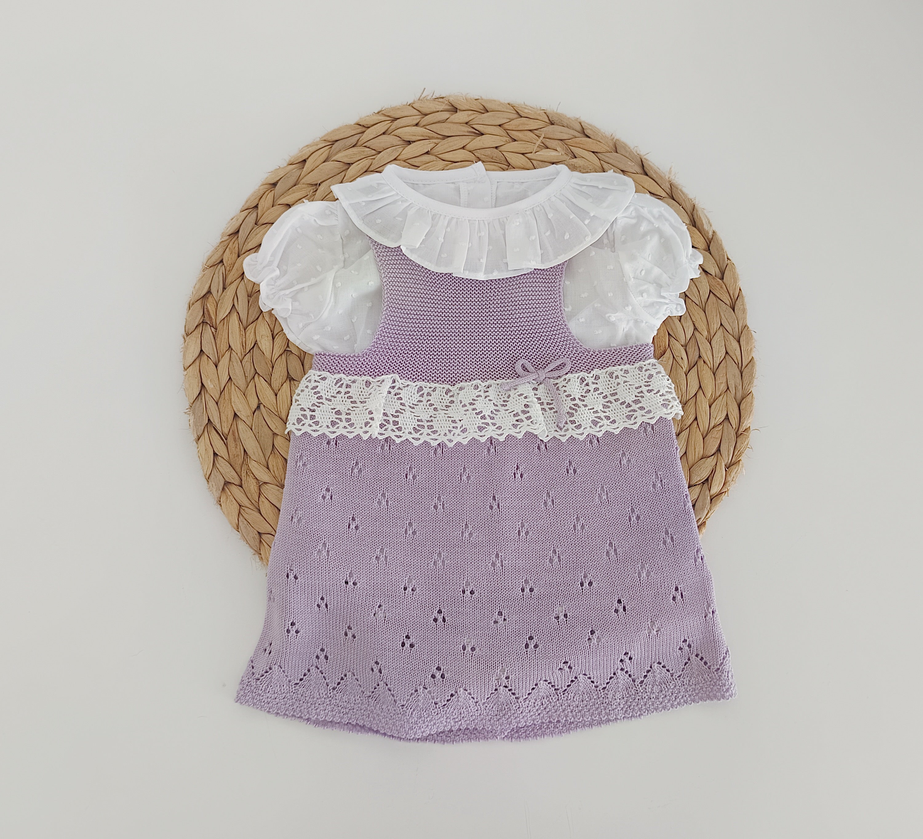 Vestido com Blusa Manga Curta Espiga com Lacinho Lilás