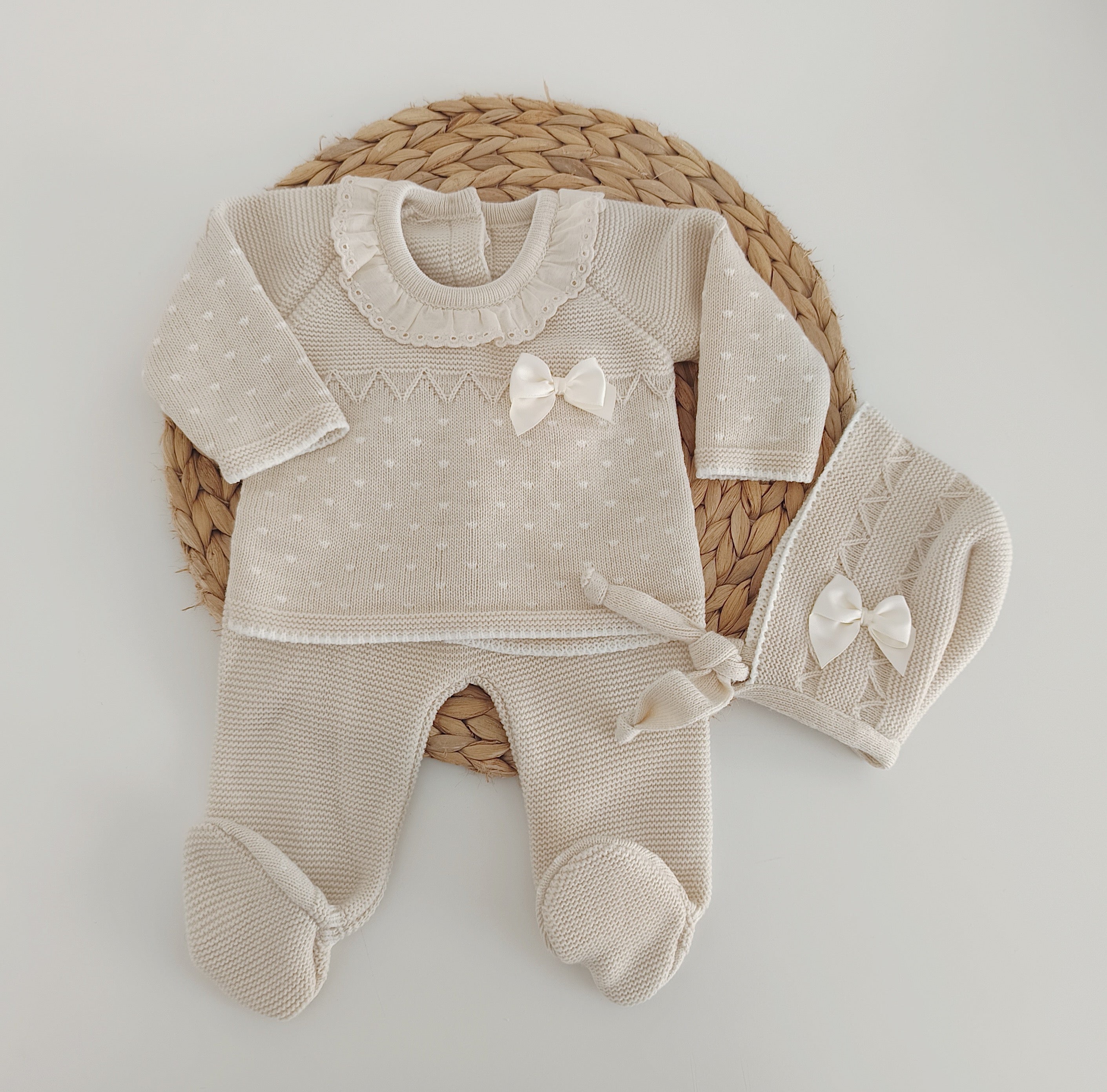 Conjunto de Malha Laço com Touca Areia