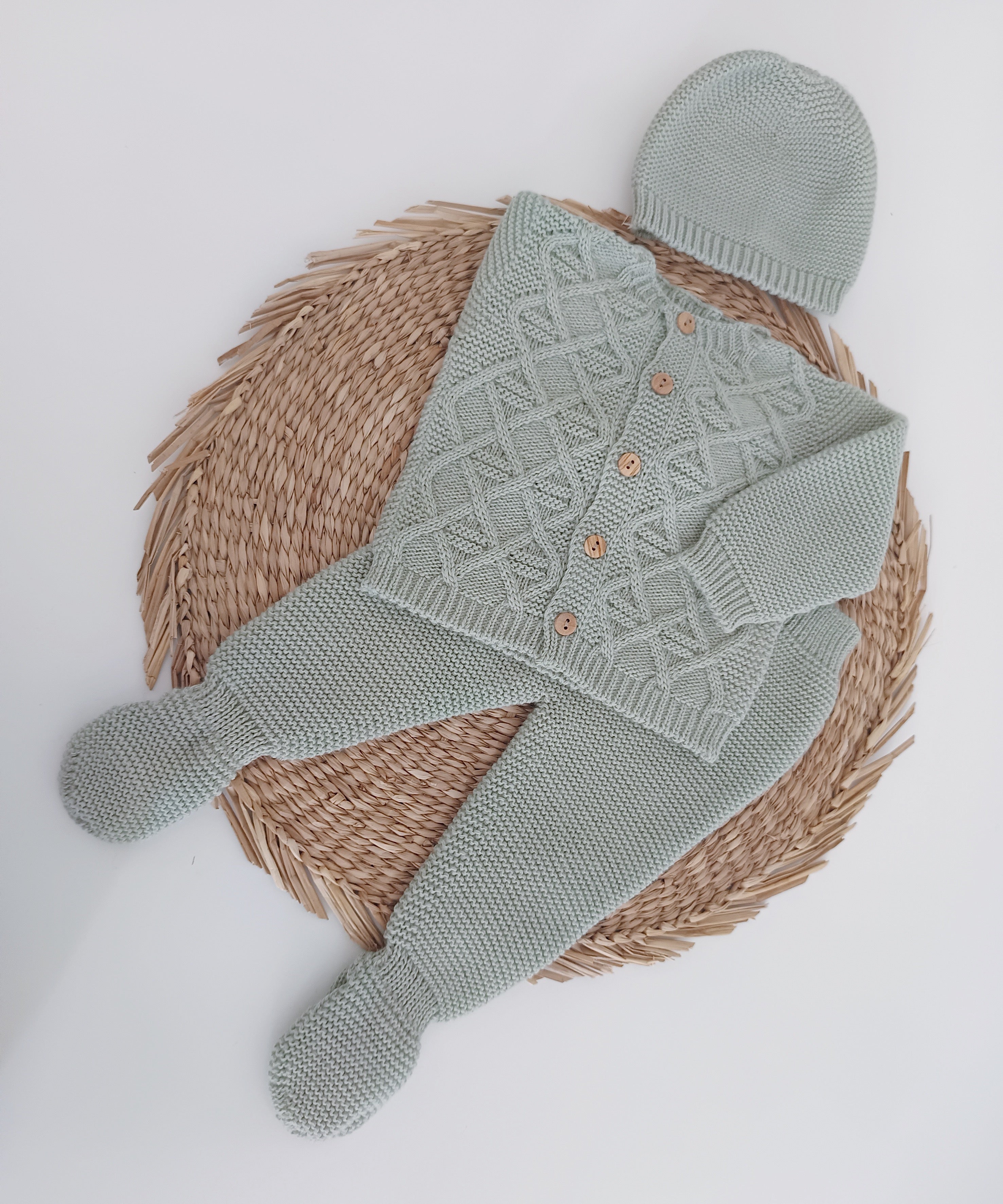 Conjunto de Malha Casaco Losangos com Gorro Verde