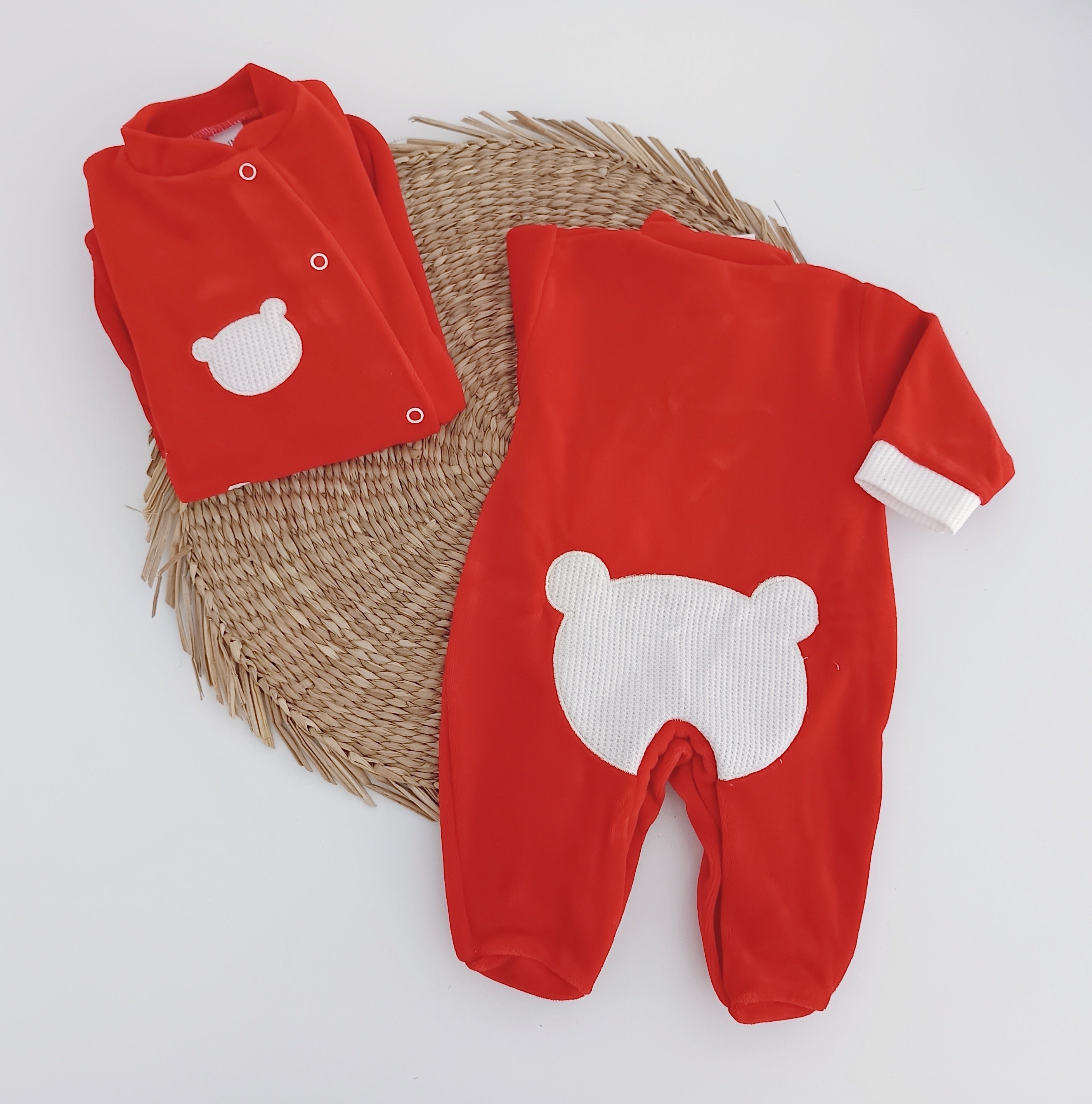 Babygrow de Veludo Caras de Ursos Vermelho