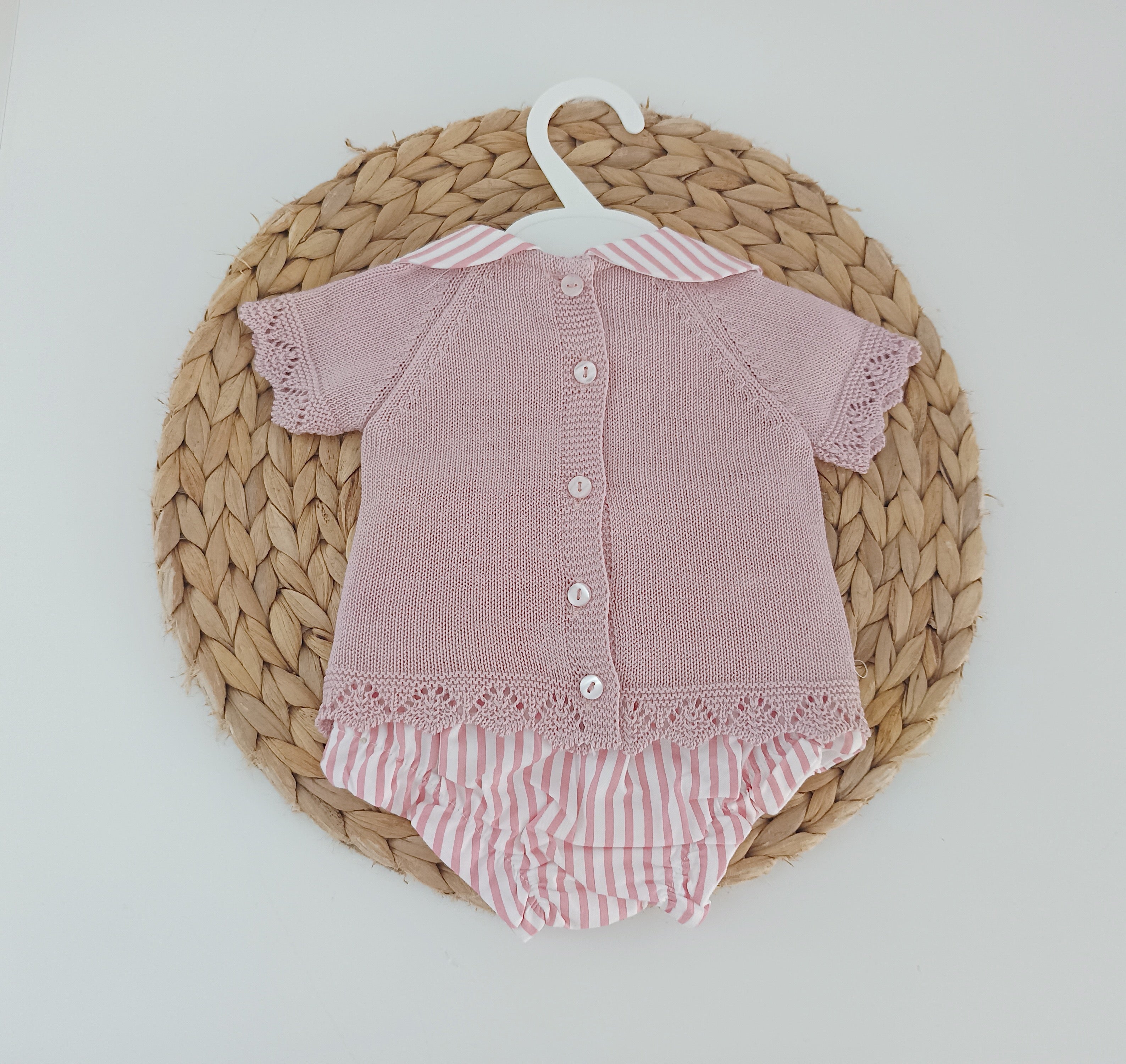 Tapa Fraldas Riscas com Camisola Manga Curta Rosa Velho