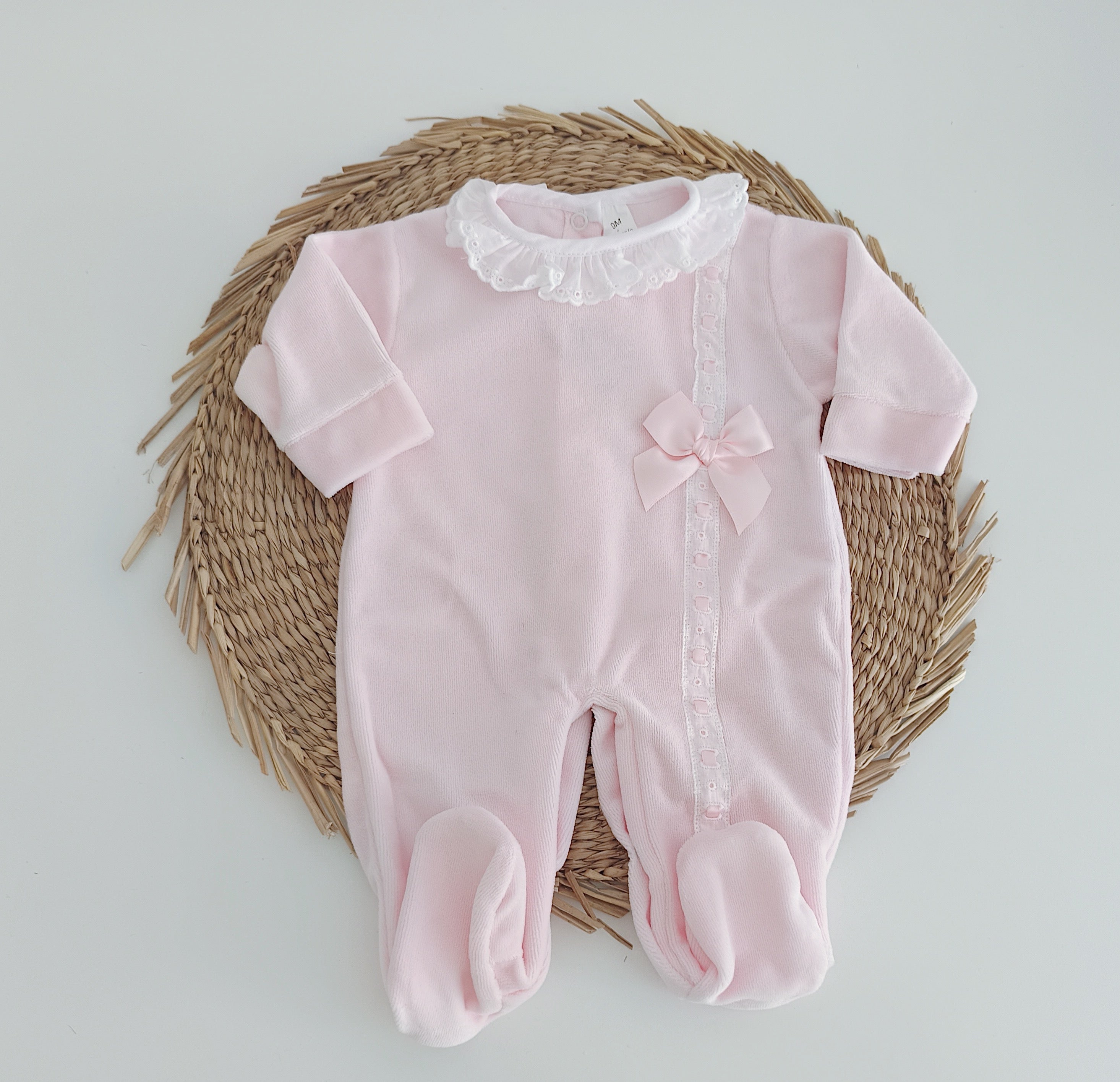 Babygrow de Veludo Renda Rosa