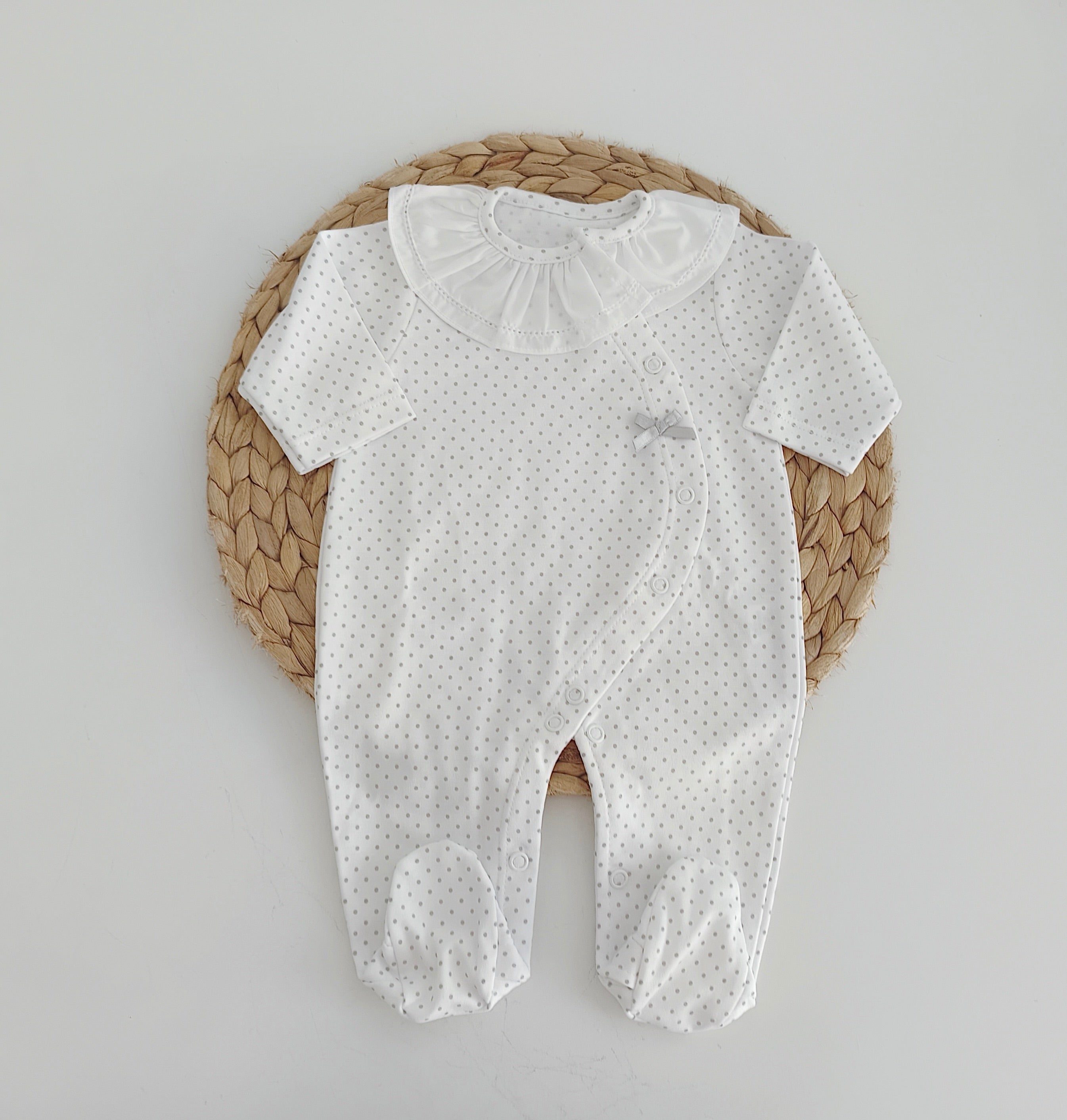 Babygrow Algodão Gola Pintinhas Cinza