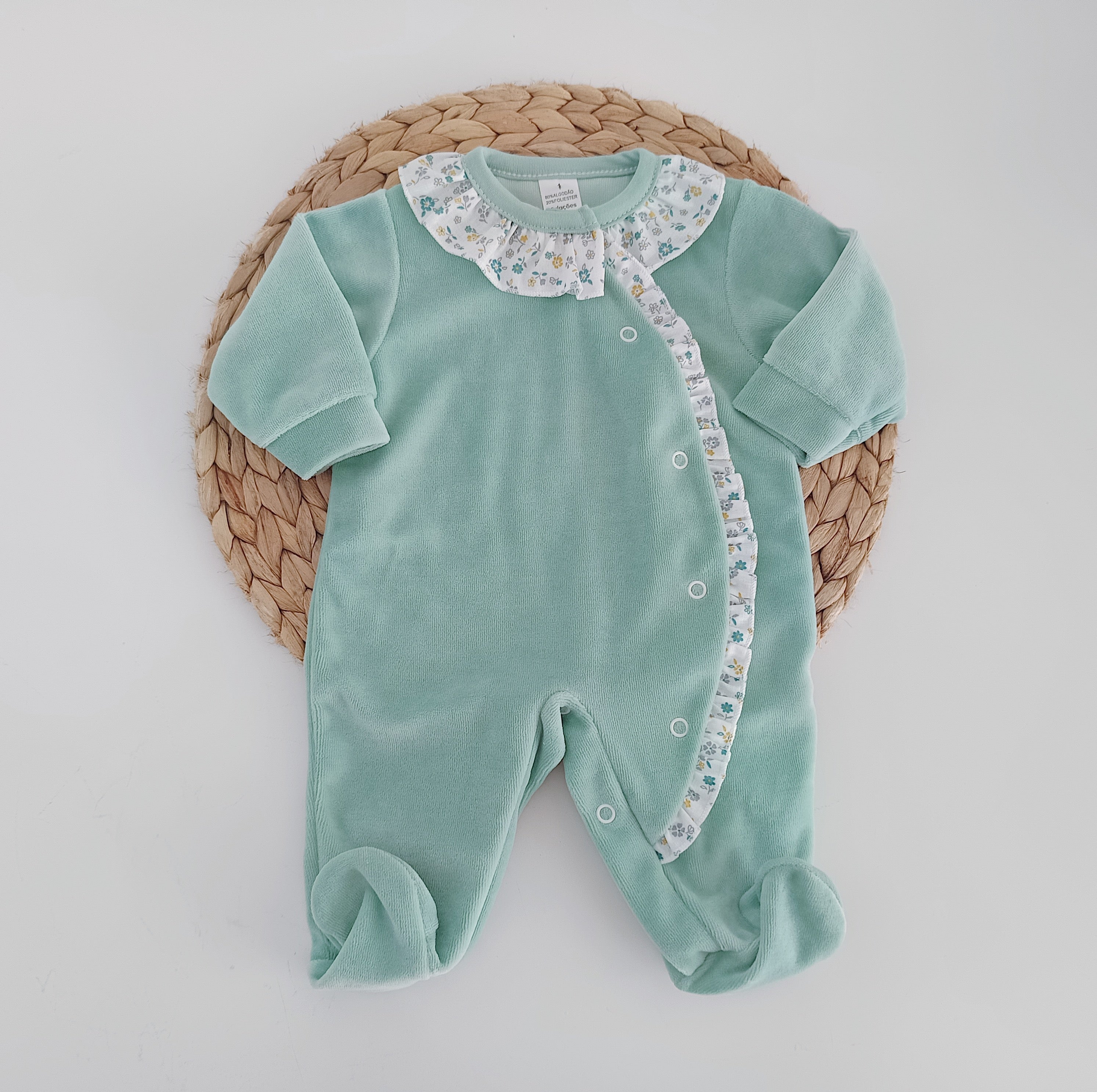 Babygrow Folho e Gola Flores Verde