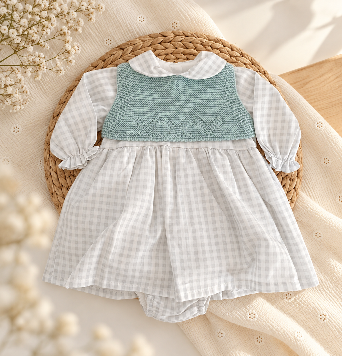 Vestido com Tapa Fraldas Vichy Verde