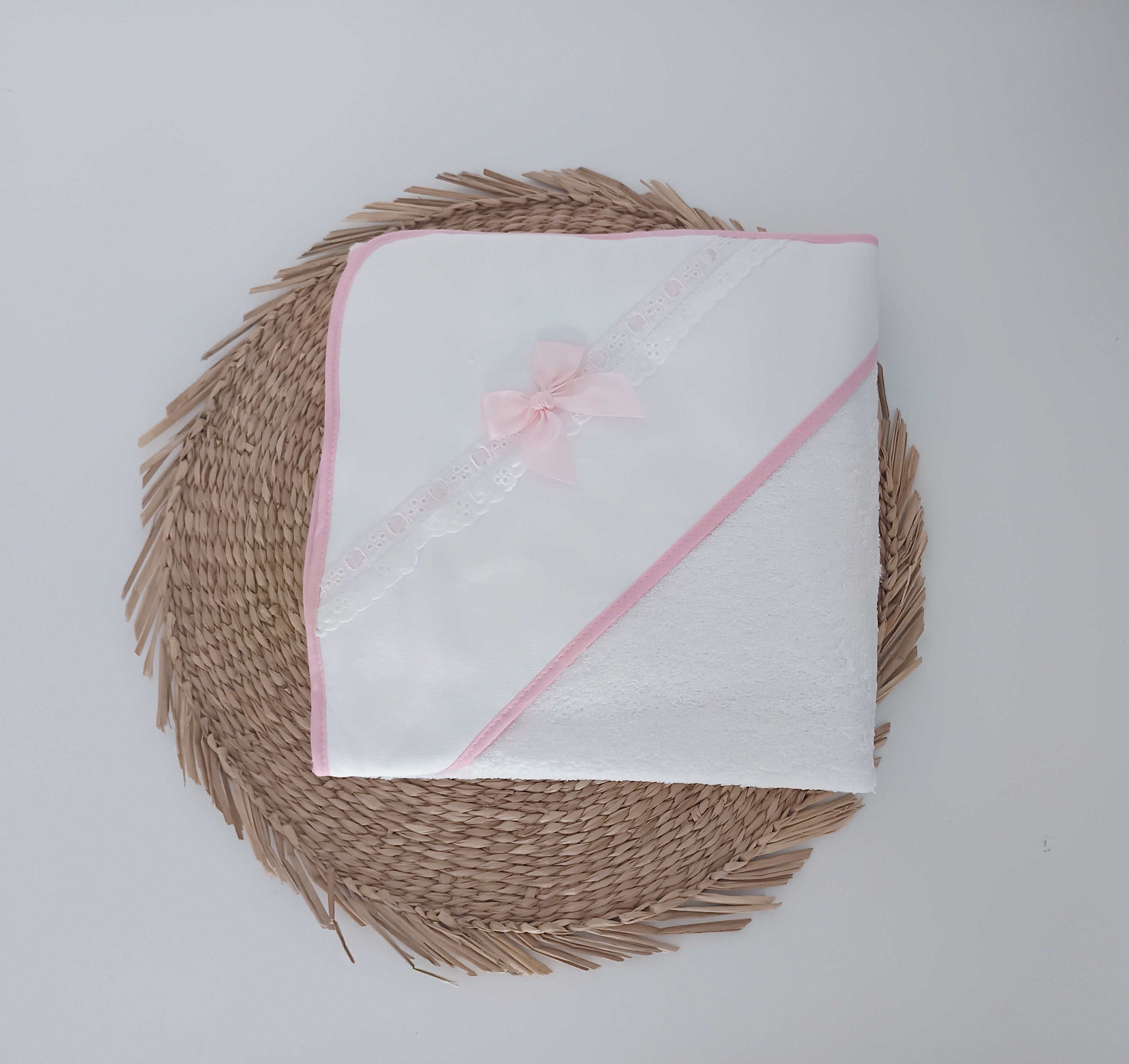 Toalha de banho Bebé Folho Renda Rosa