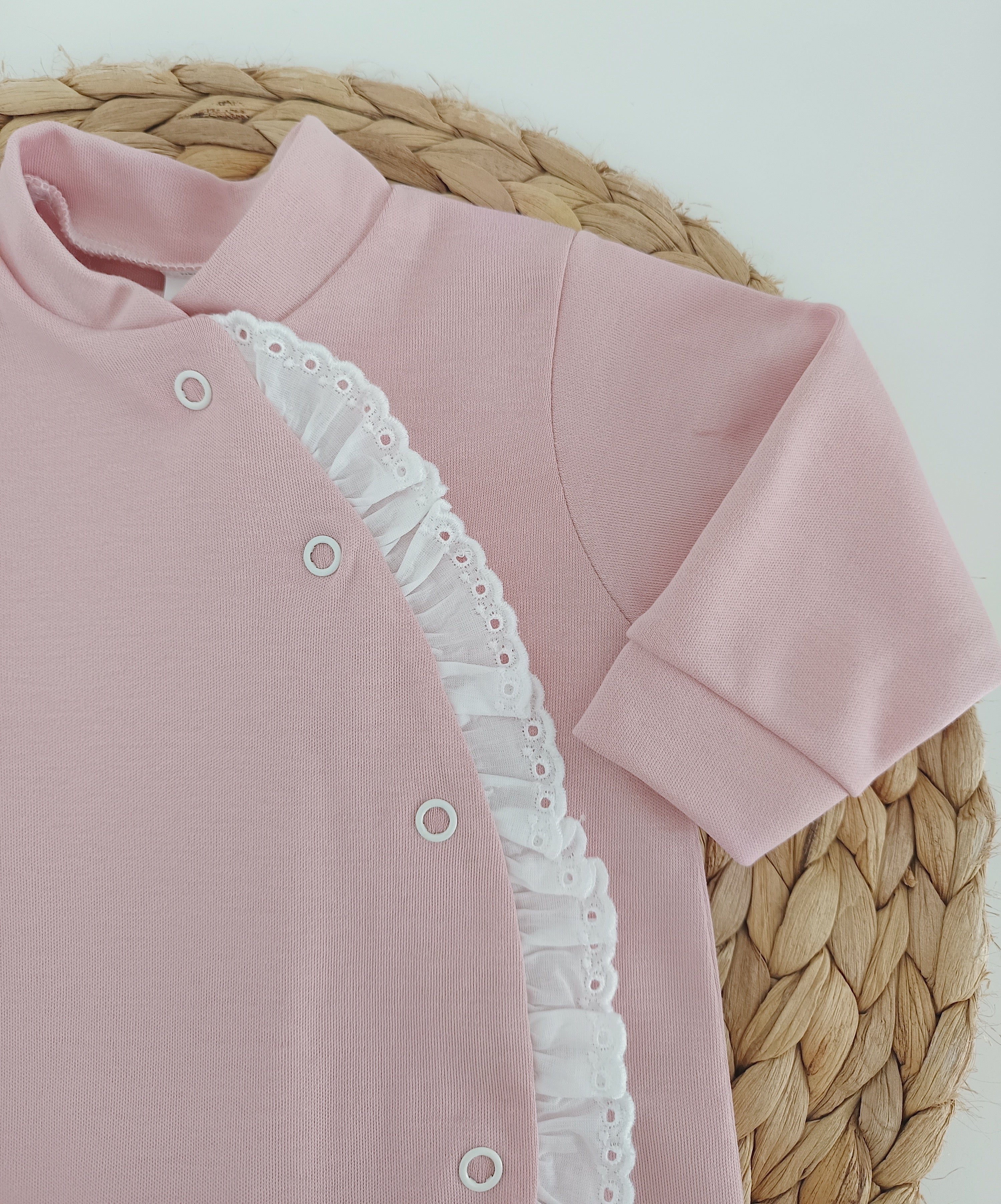 Babygrow Algodão Folho Lateral Rosa Velho