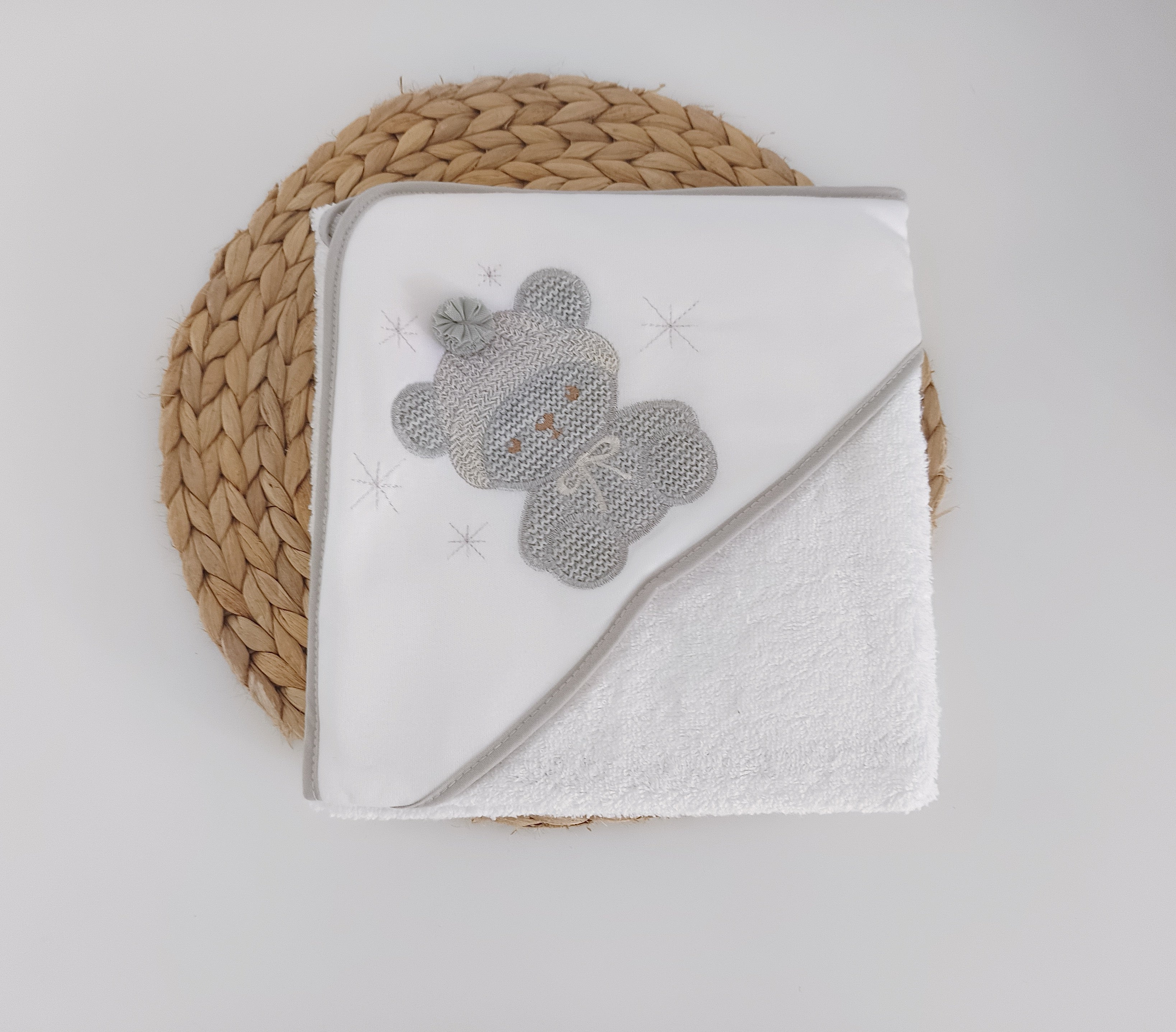 Toalha de banho para Bebé Urso Pompom Cinza