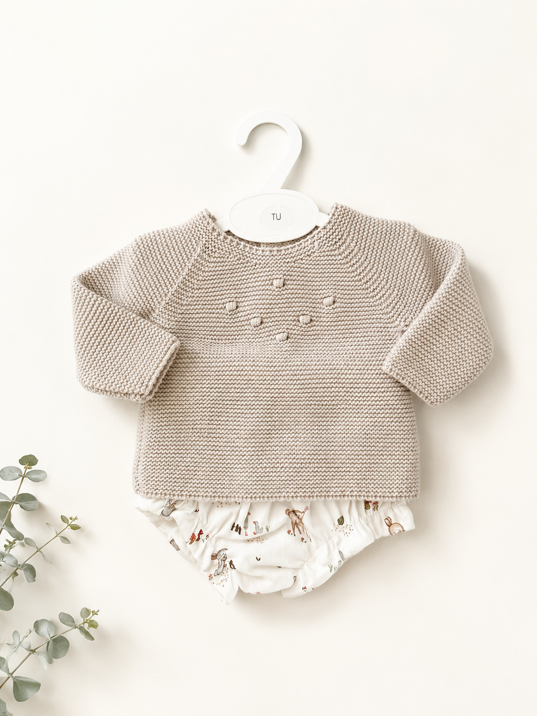 Tapa Fraldas com Camisola de Malha Bambis Areia
