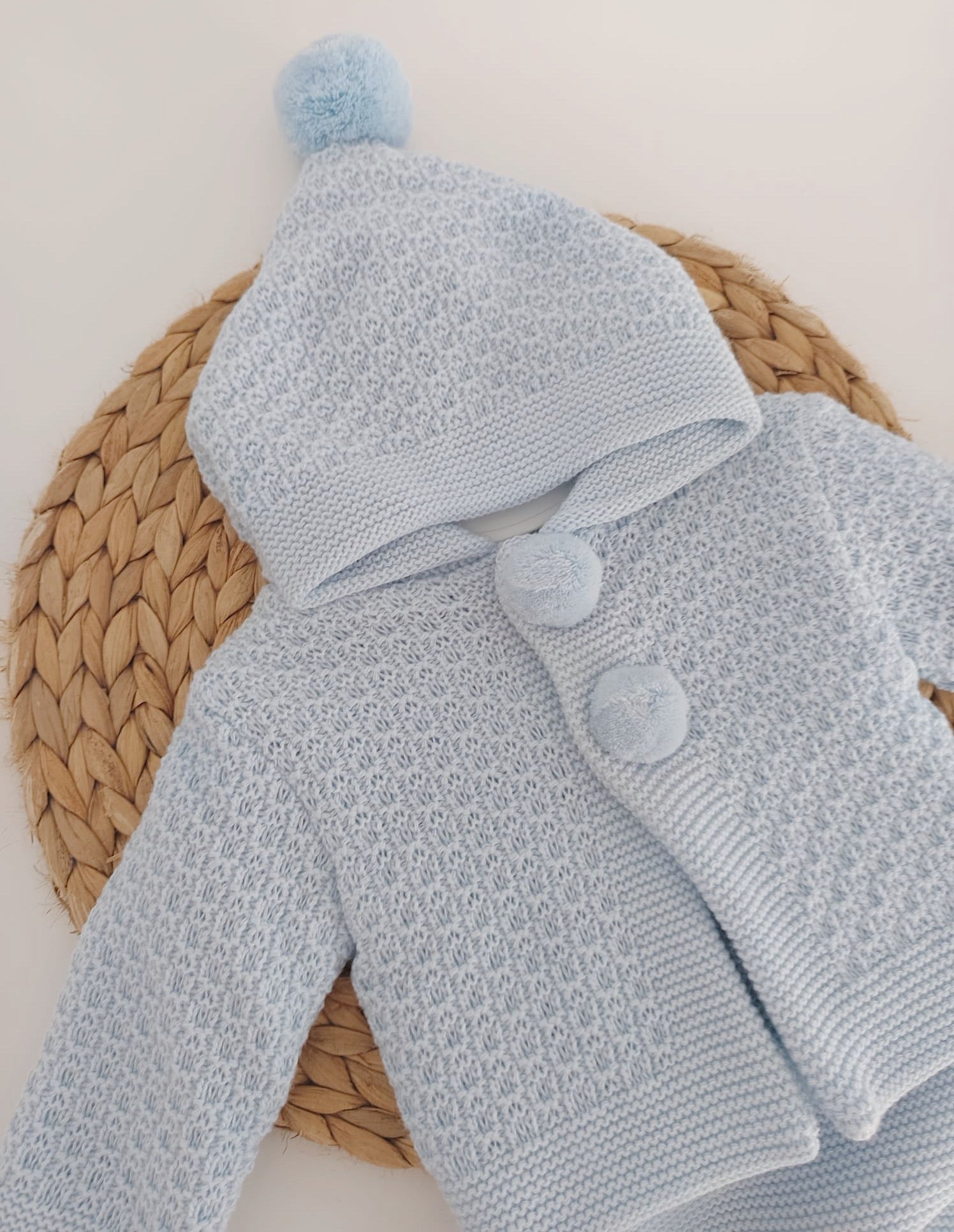 Conjunto de Malha Casaco pompons com Calças Azul