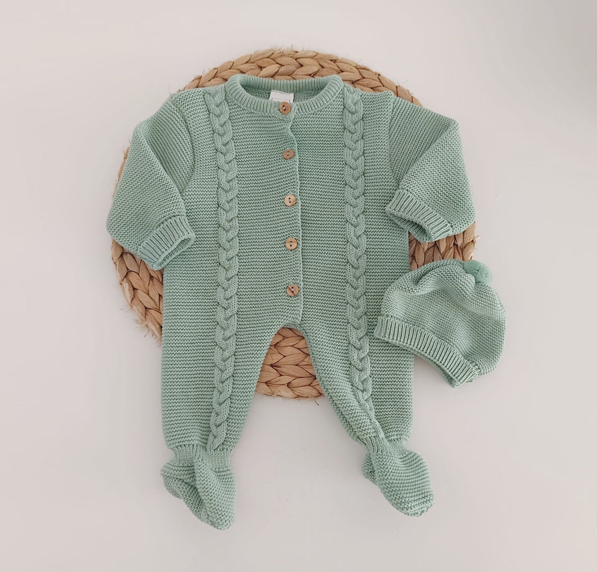 Babygrow de Malha Trança com gorro Verde