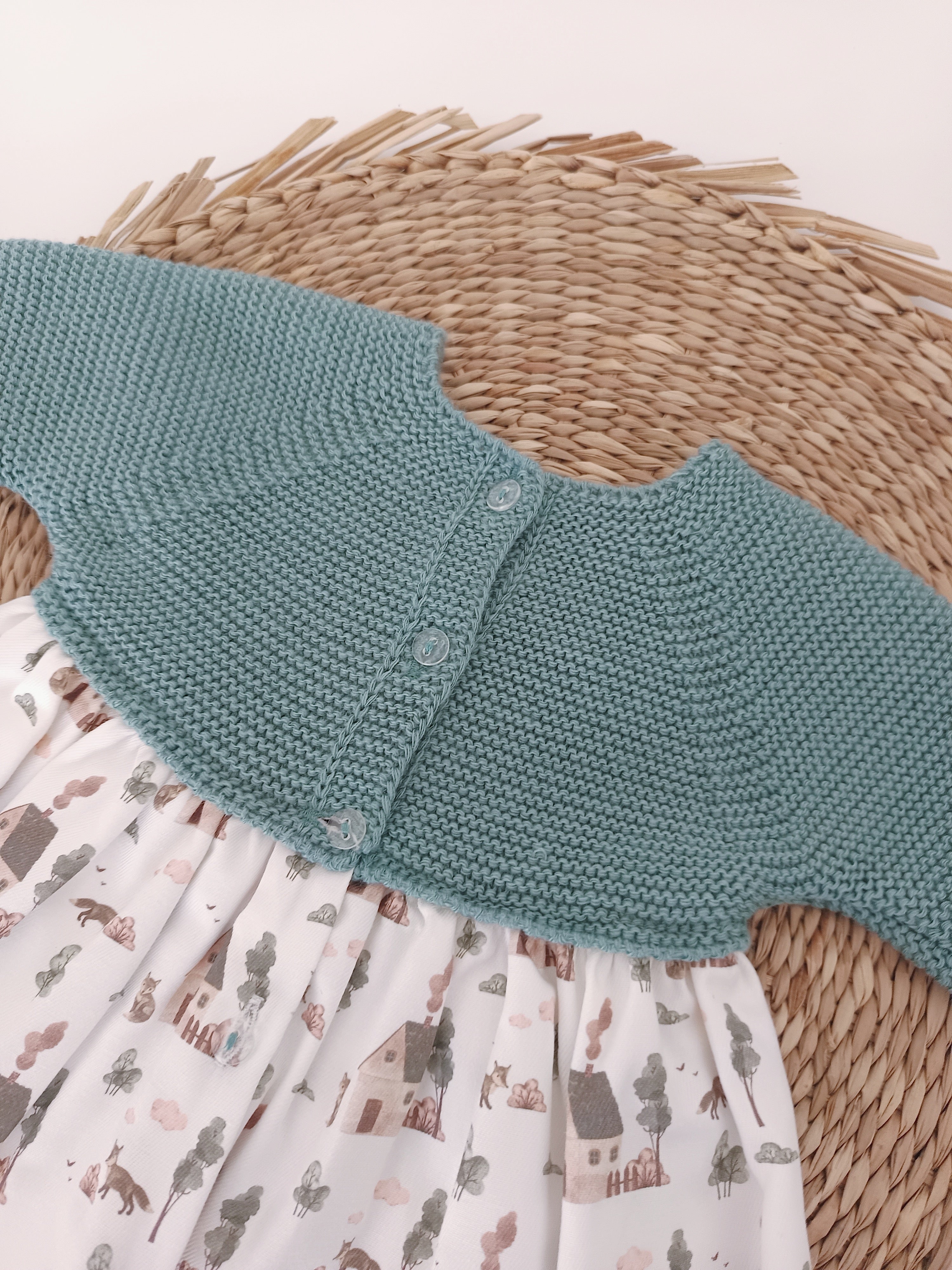 Vestido de Tecido e Malha Casinhas Verde