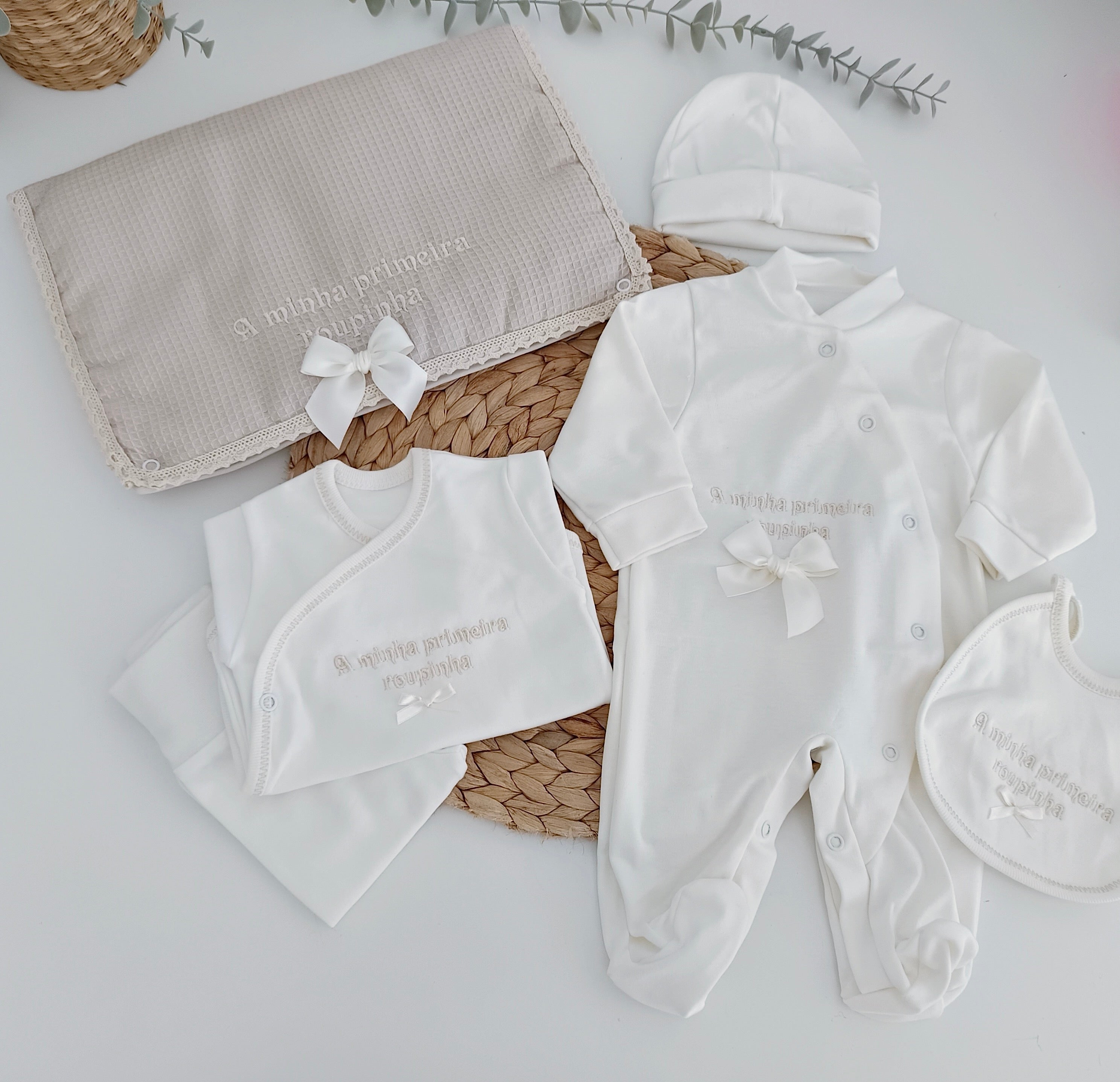 Conjunto de Primeira Roupinha Algodão Waffle Pérola