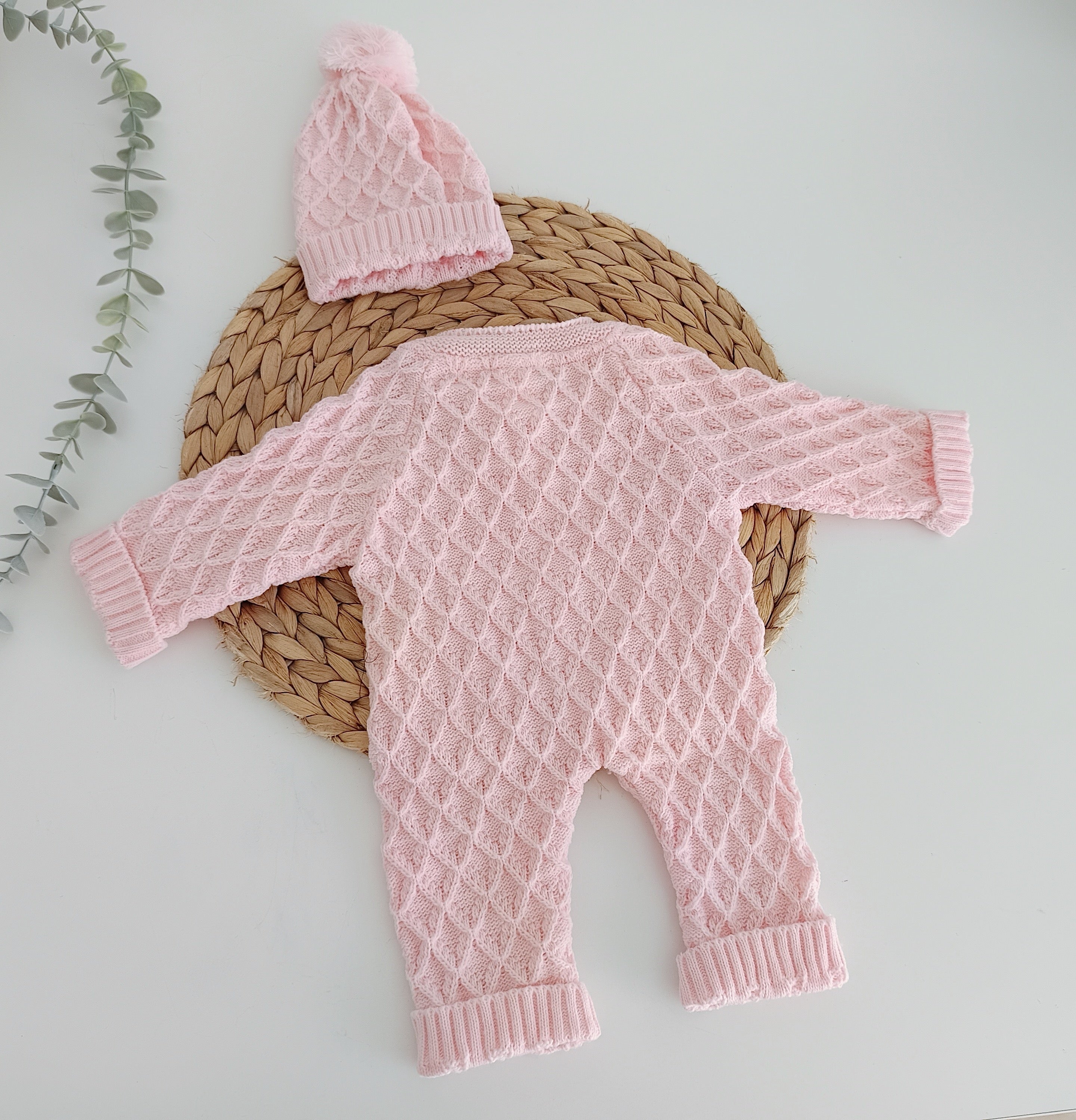 Babygrow de malha Losangos com gorro Rosa