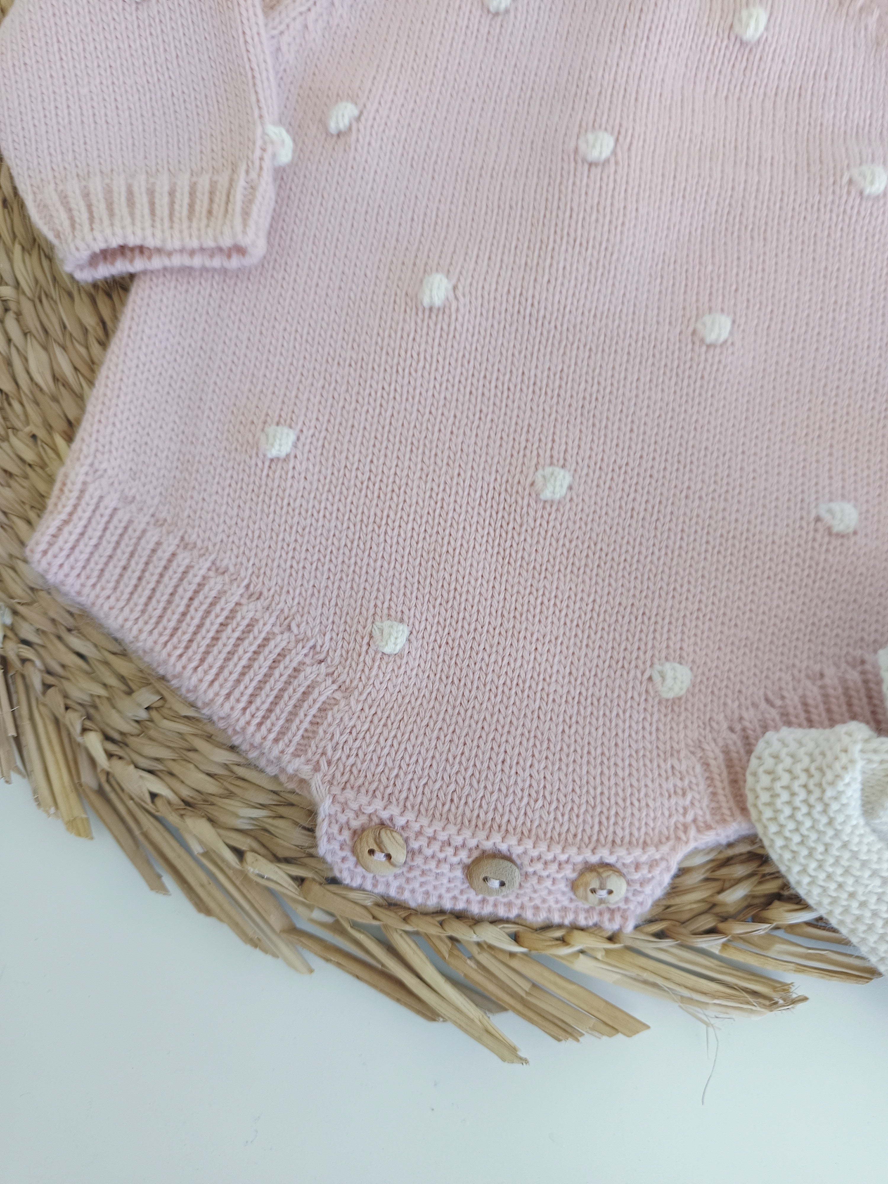 Fofo de Malha Pompons com touca e carapins Rosa Velho