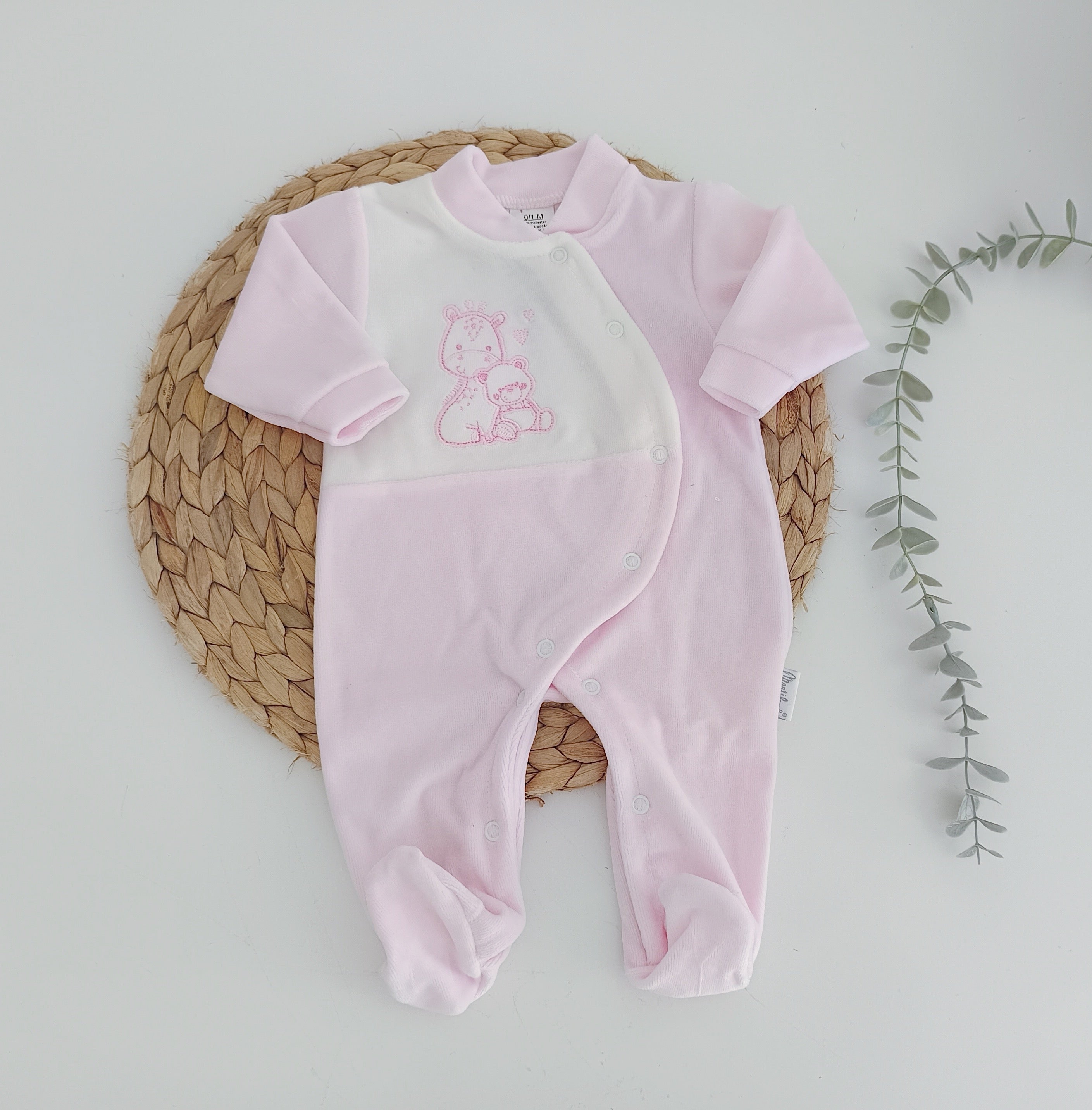 Babygrow Veludo Girafa Rosa
