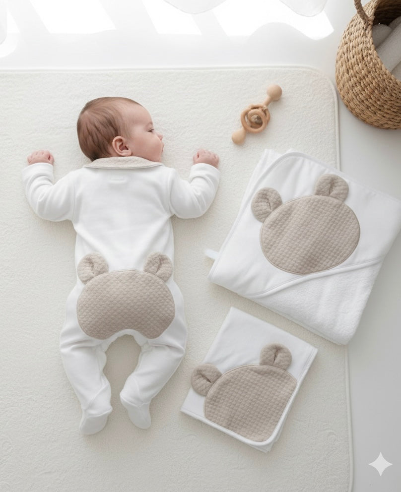 FitFiu Babies® | Conjunto de Bebé Urso Orelhas Areia