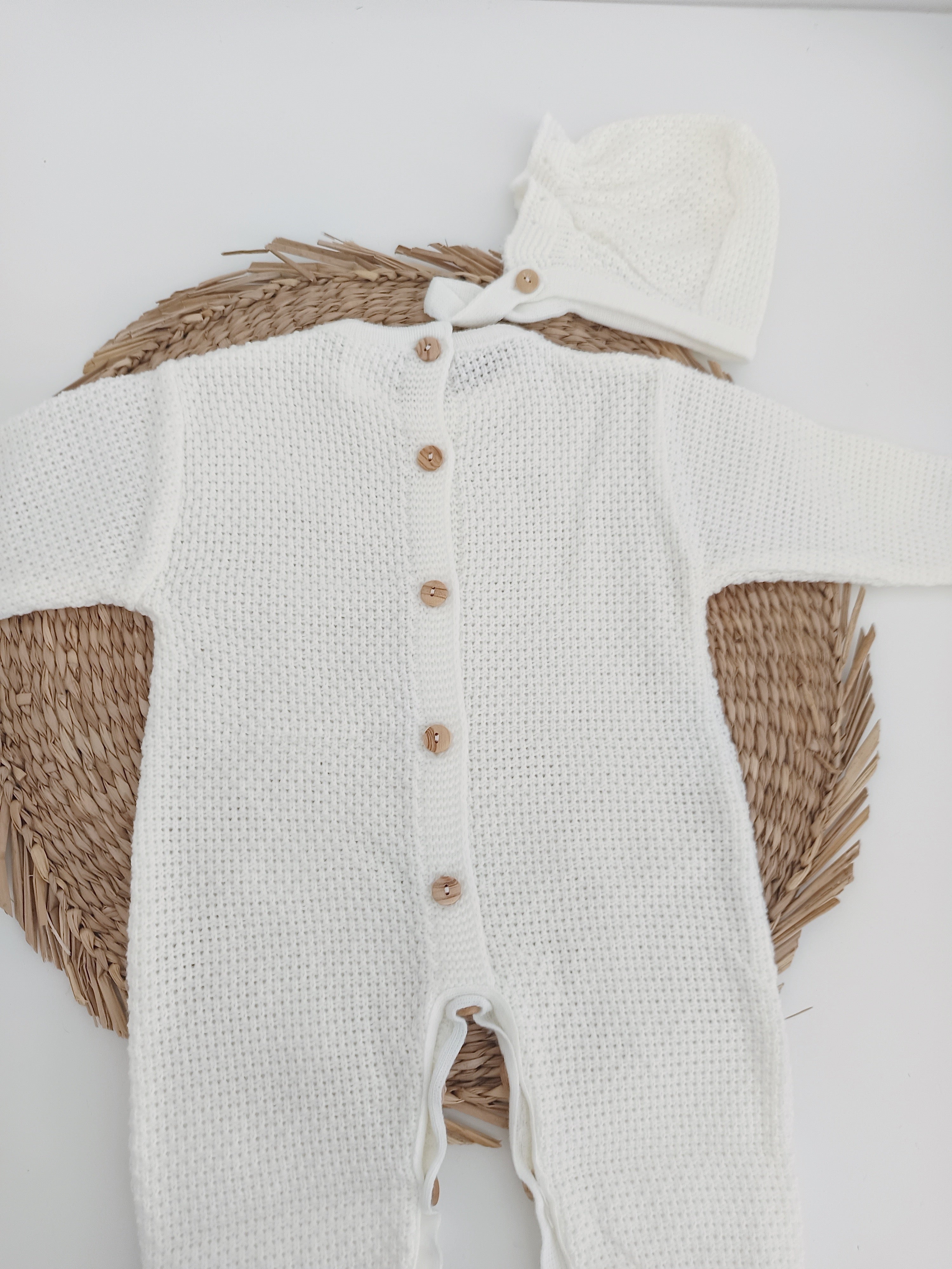 Babygrow de Malha Losangos com Touca Pérola