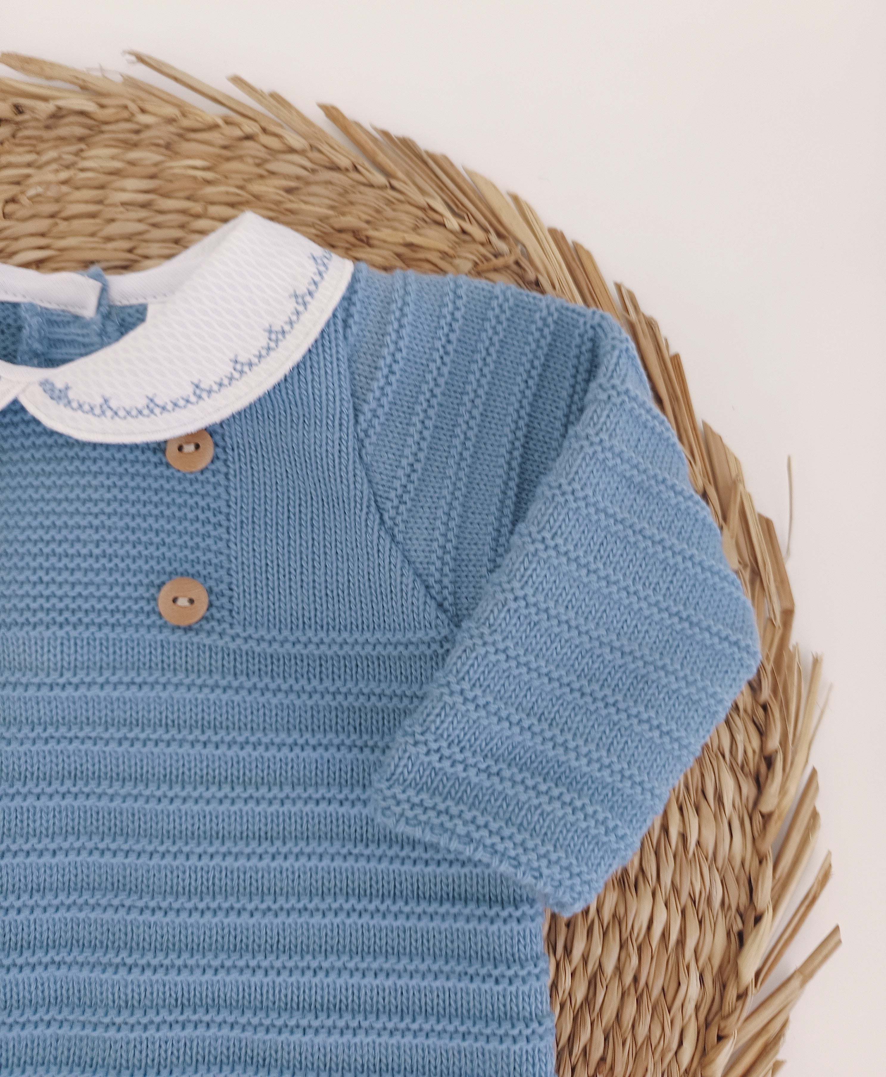 Conjunto de Malha com Gorro Quatro Botões Jeans