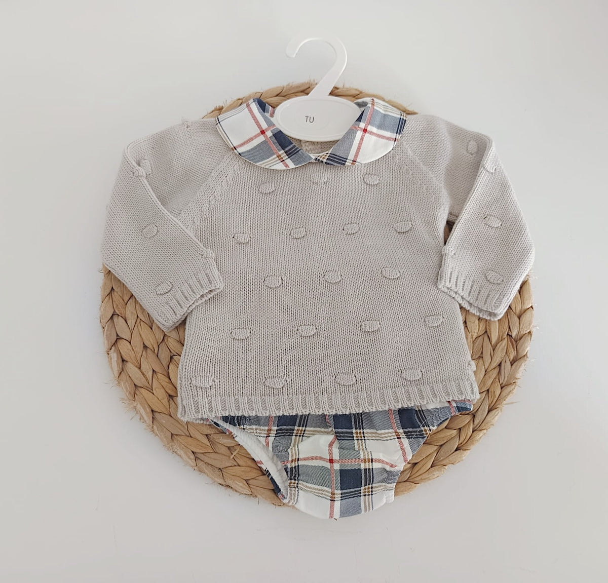 Calções Xadrez com camisola relevos de Malha Areia