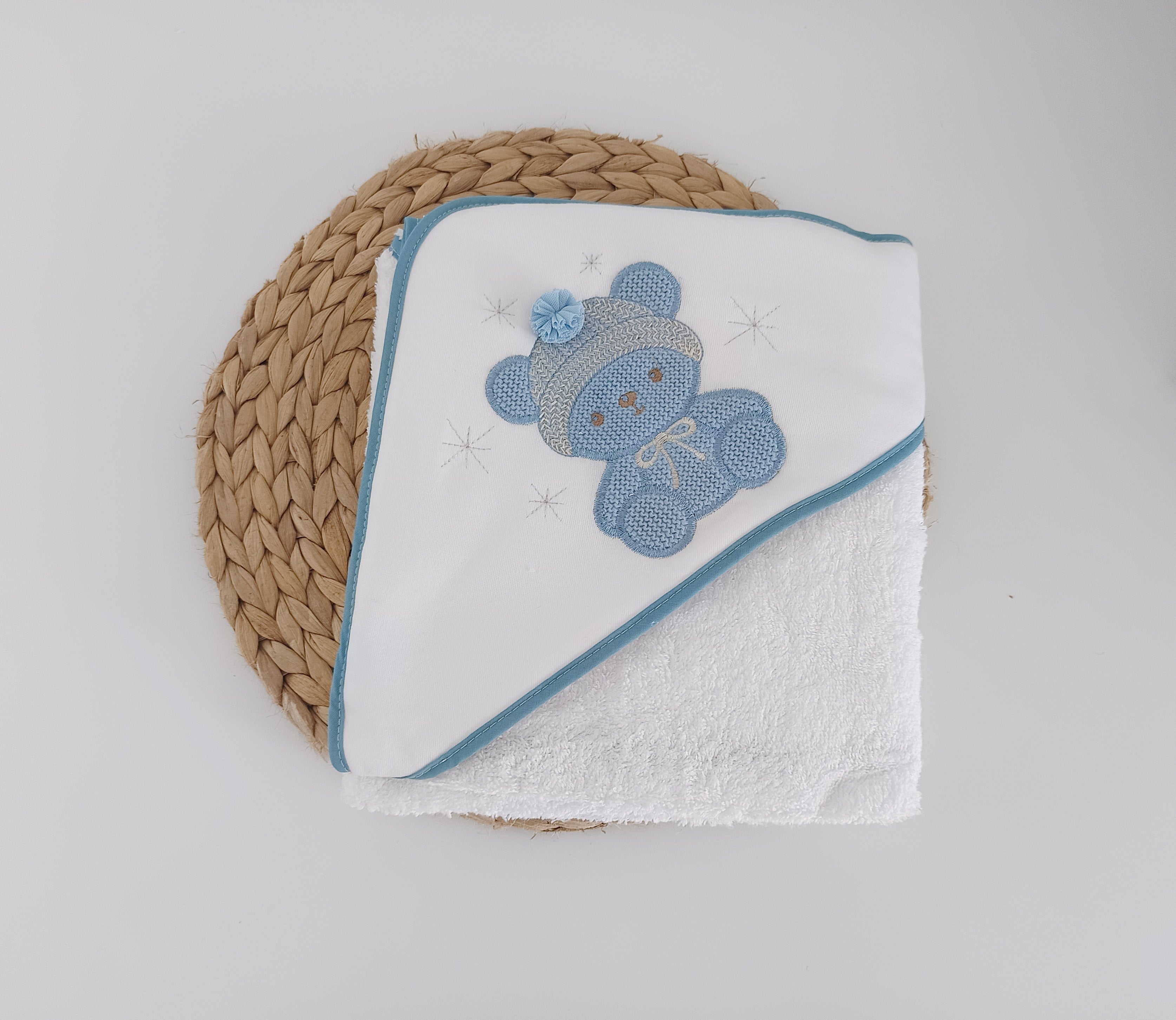 Toalha de banho para Bebé Urso Pompom Jeans