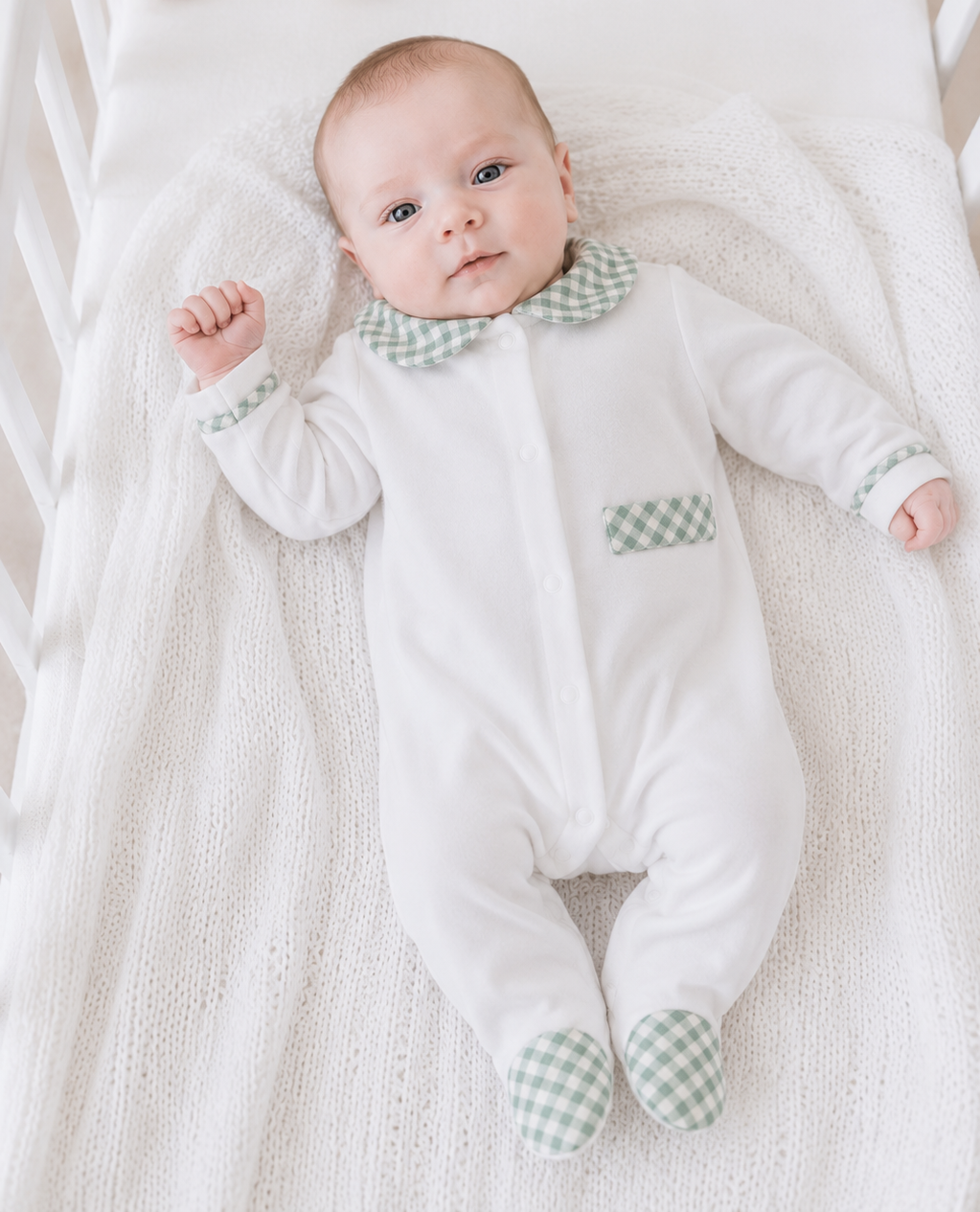 Babygrow Veludo com Bolso Xadrez Verde