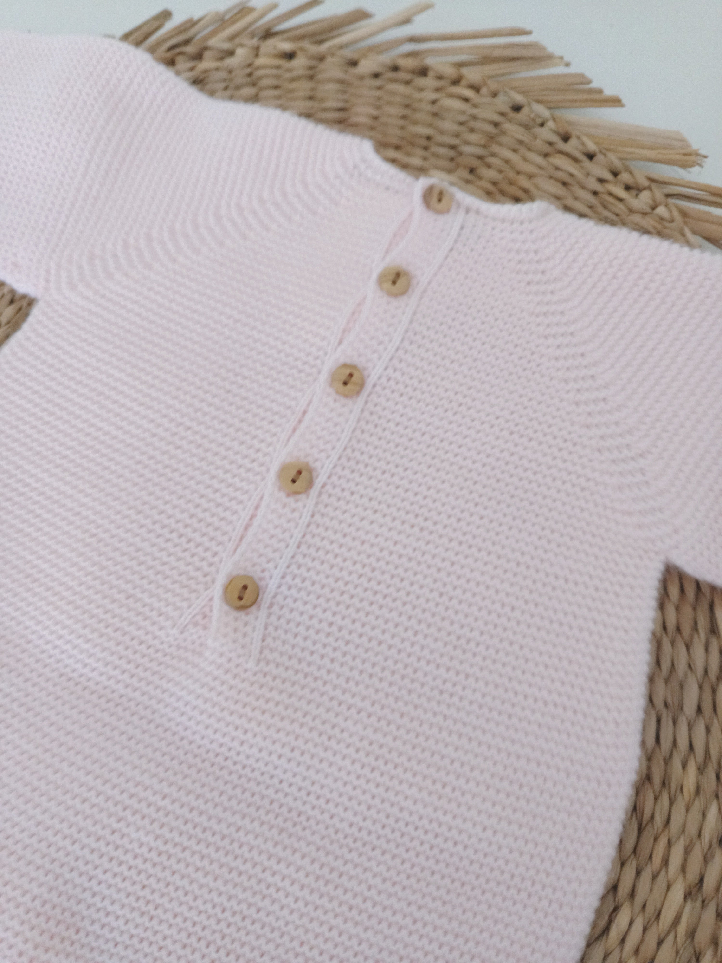 Babygrow de Malha Botões com touca Rosa