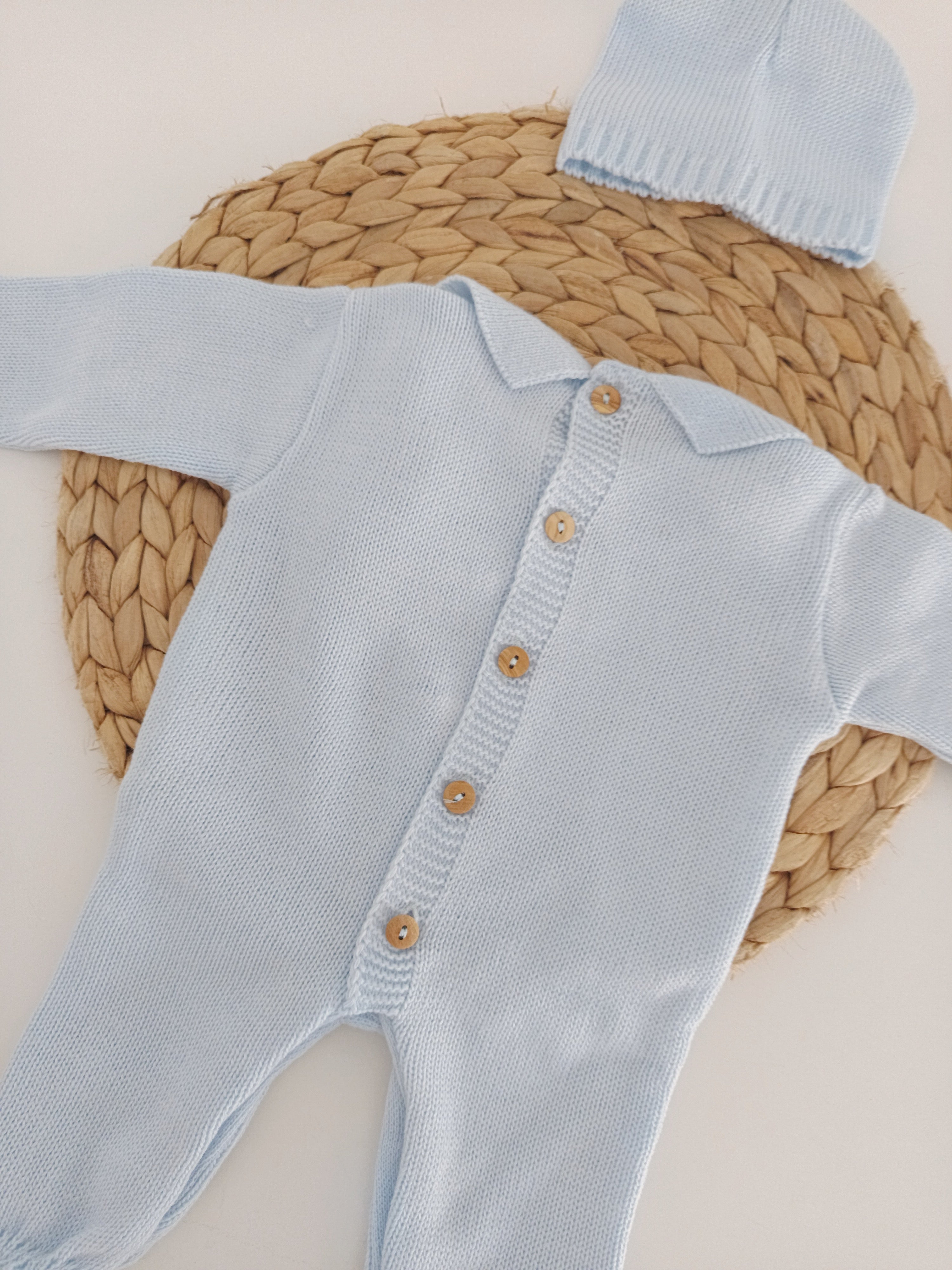 Babygrow de Malha Pompons com Gorro Azul
