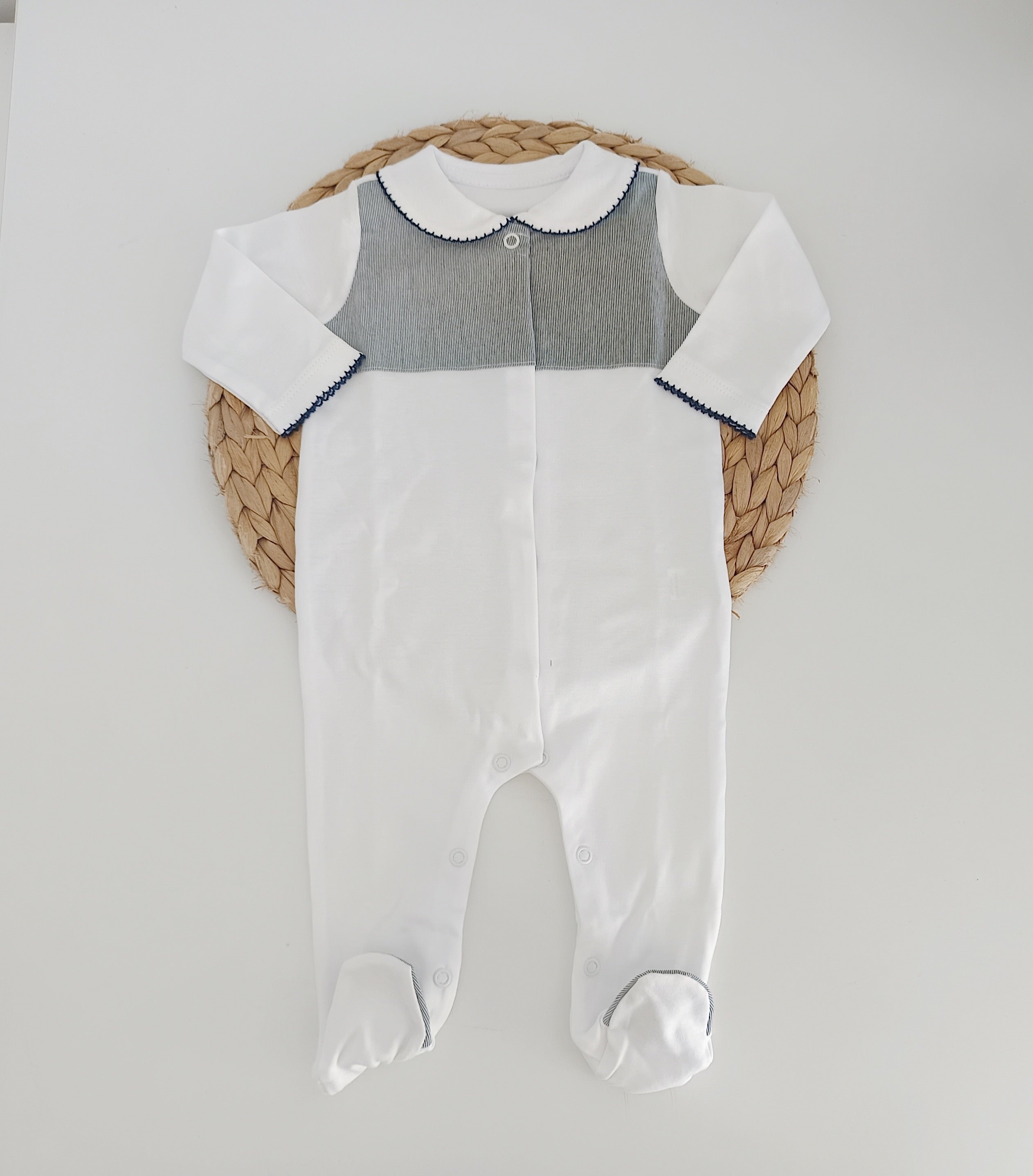 Babygrow Algodão Riscas Branco Marinho
