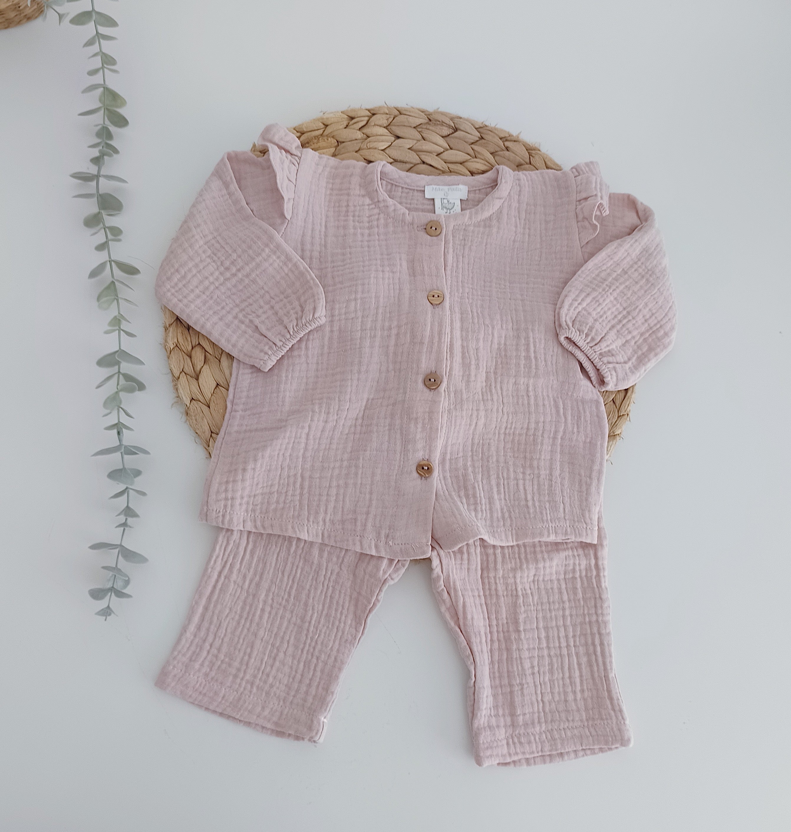 Conjunto de Musselina Basico com Botões Rosa Velho
