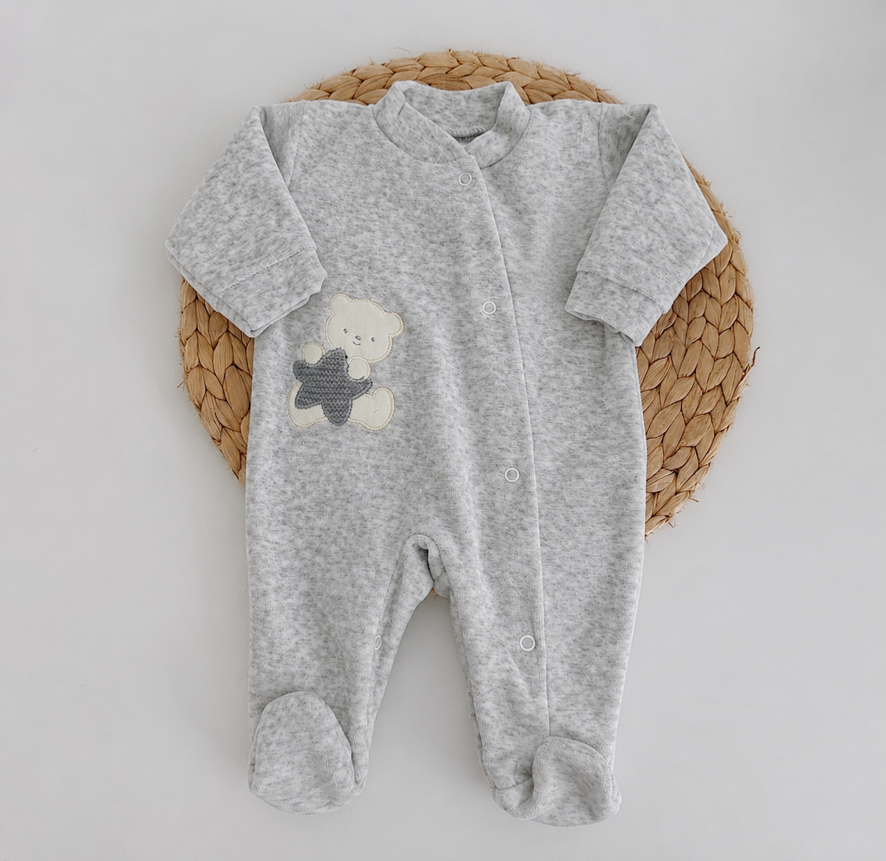 Babygrow de Veludo Urso Estrela Mescla Cinza
