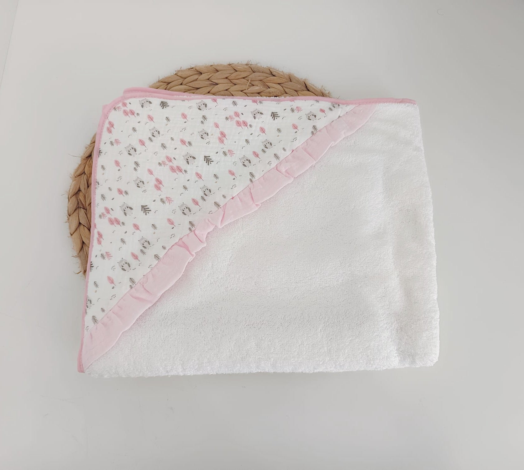 Toalhão de Banho para Bebé Mochinhos Rosa