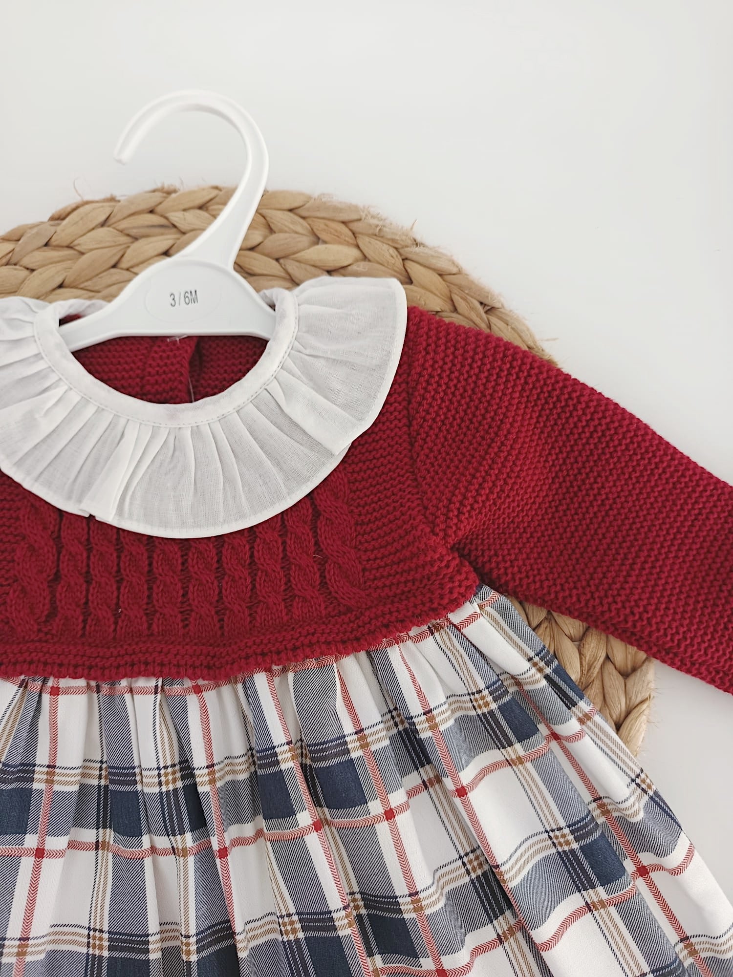 Vestido de Tecido e Malha com Xadrez Vermelho