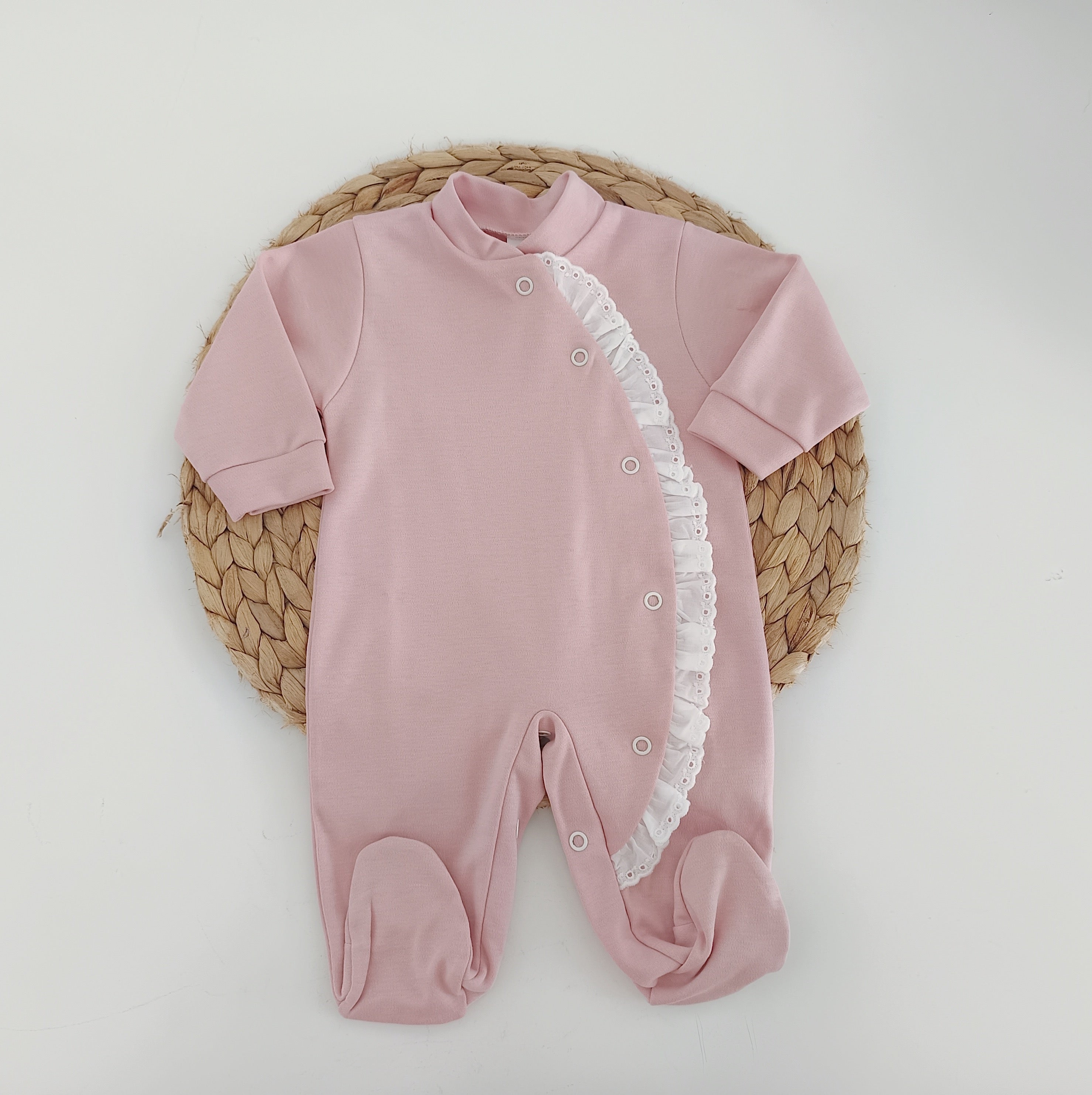 Babygrow Algodão Folho Lateral Rosa Velho